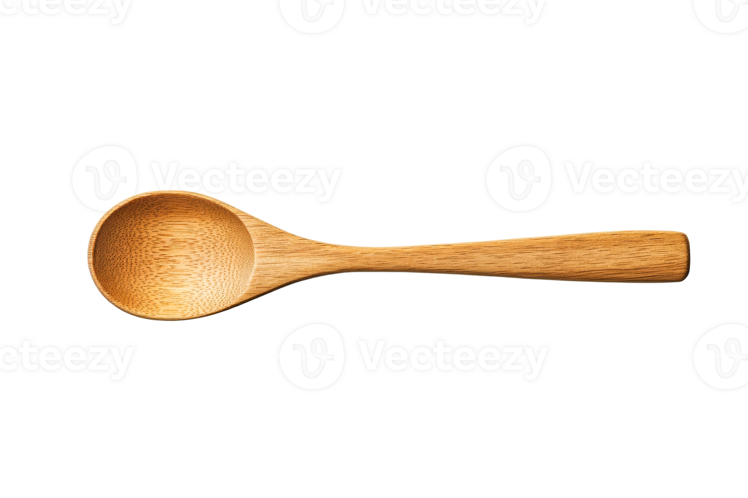Brown wooden spoon isolated on a clean black backdrop, cut out transparent png