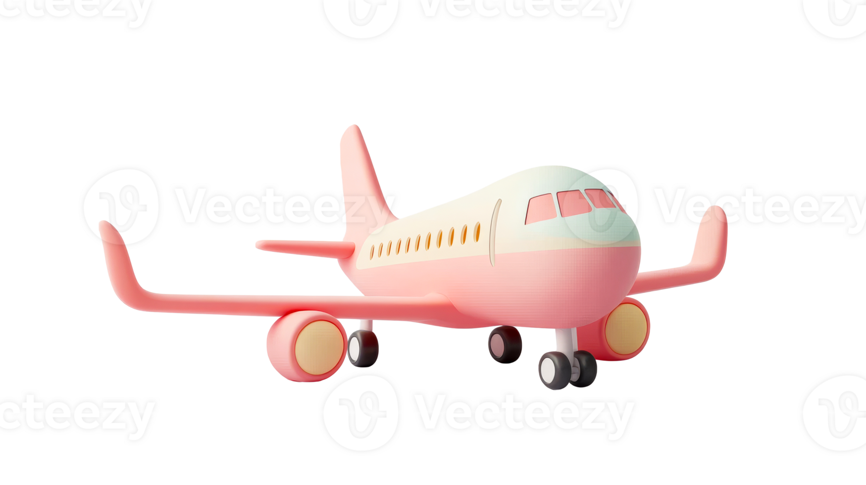 Stylish pink passenger airplane render on a black background, cut out transparent png