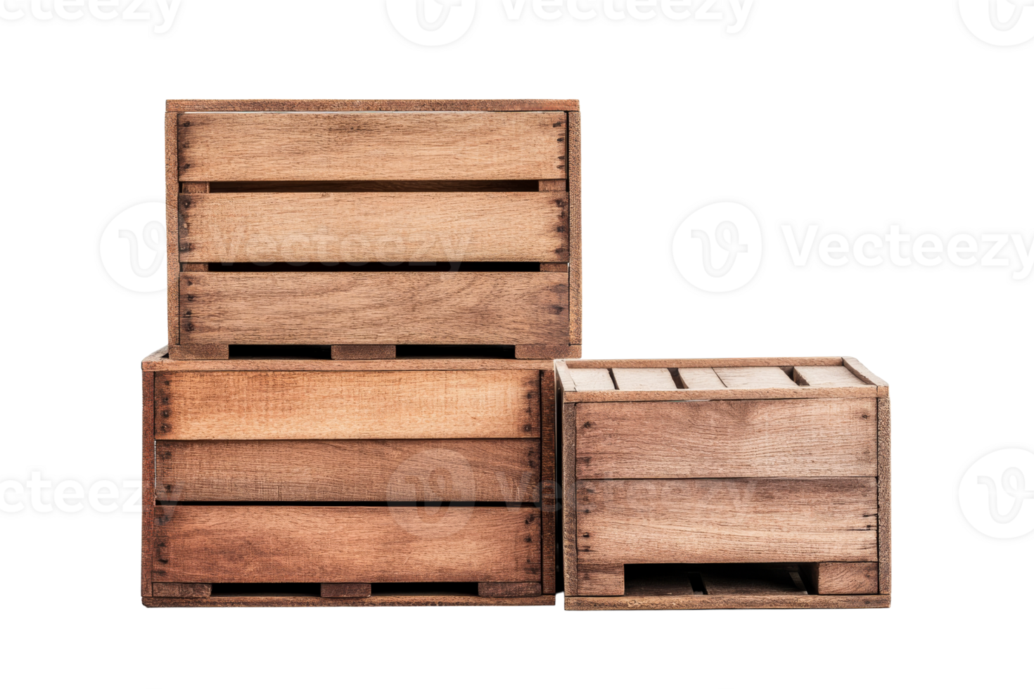 Wooden crate stack, storage container, isolated on black, cut out transparent png