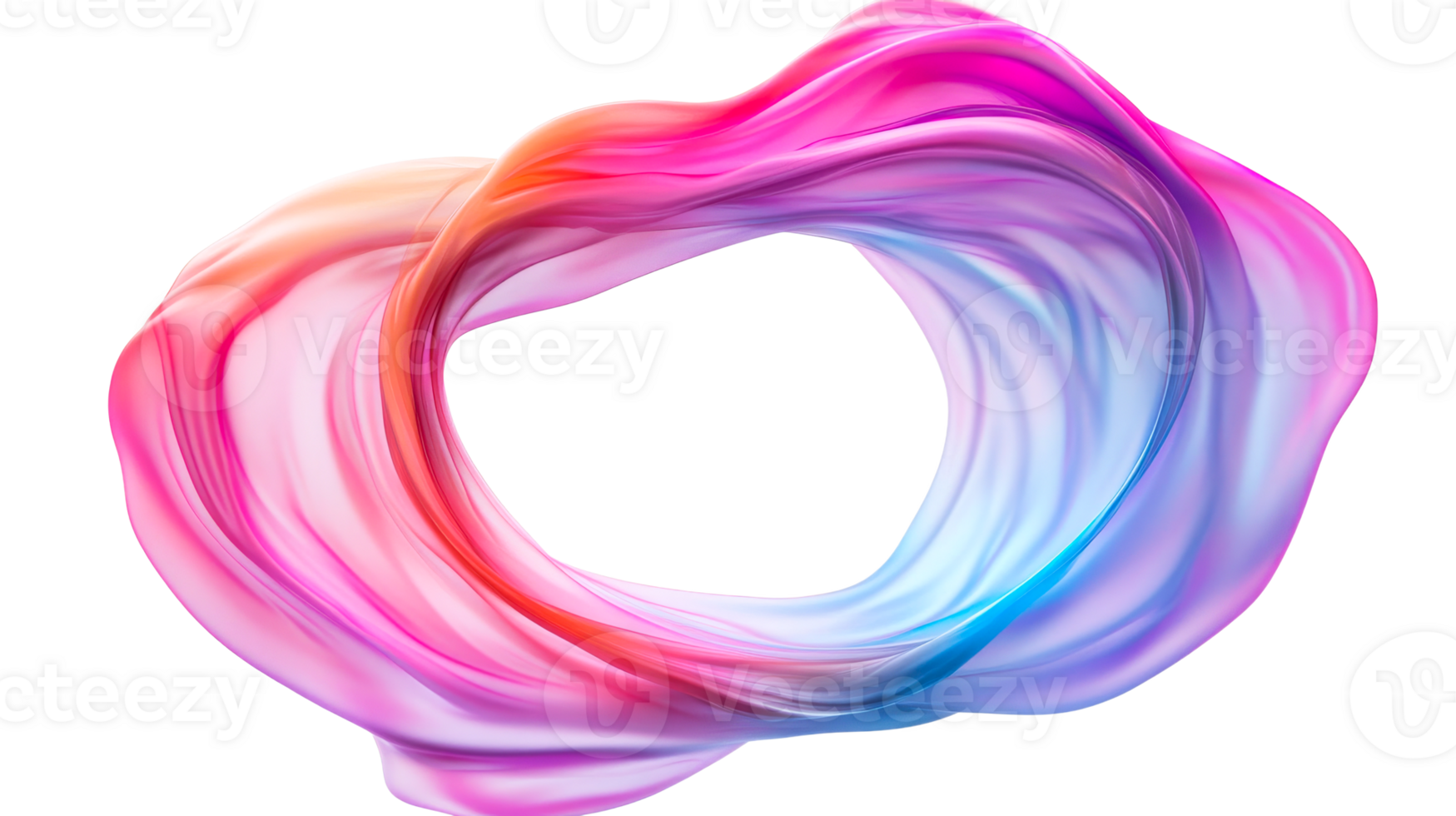 Abstract swirling colorful design, ring shape, fluid flow, cut out transparent png