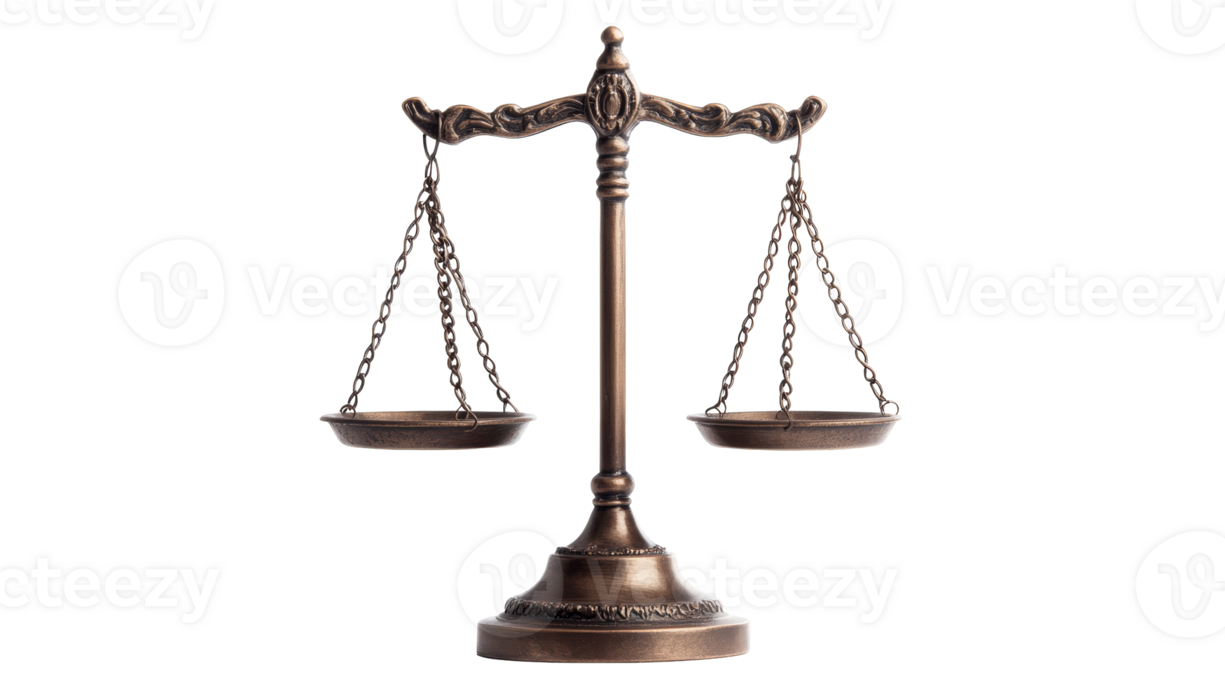 Antique bronze balance scales, justice concept, isolated, cut out transparent png