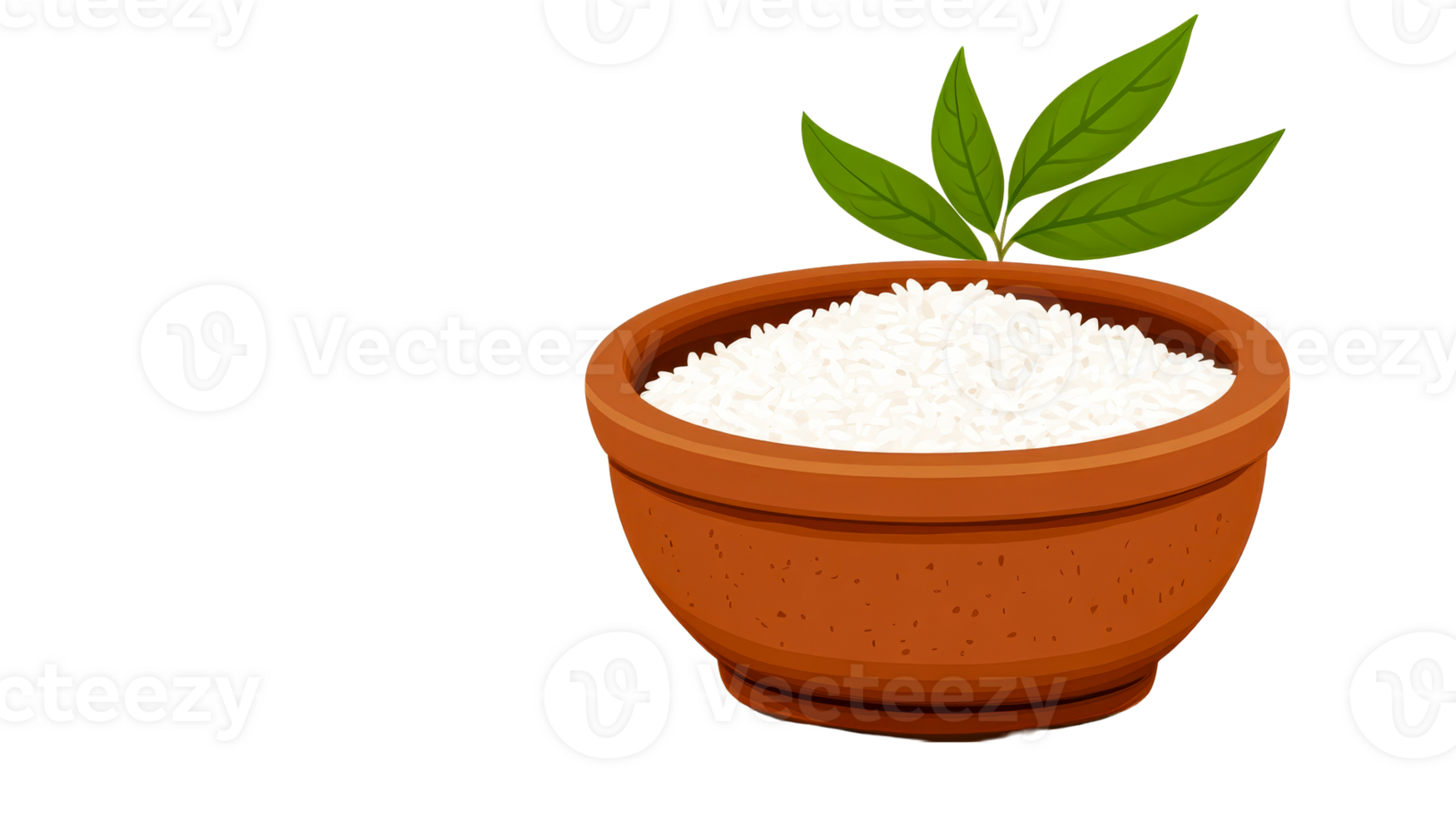 Rice in clay pot with leaves, food ingredient, grain, cooking, cut out transparent png