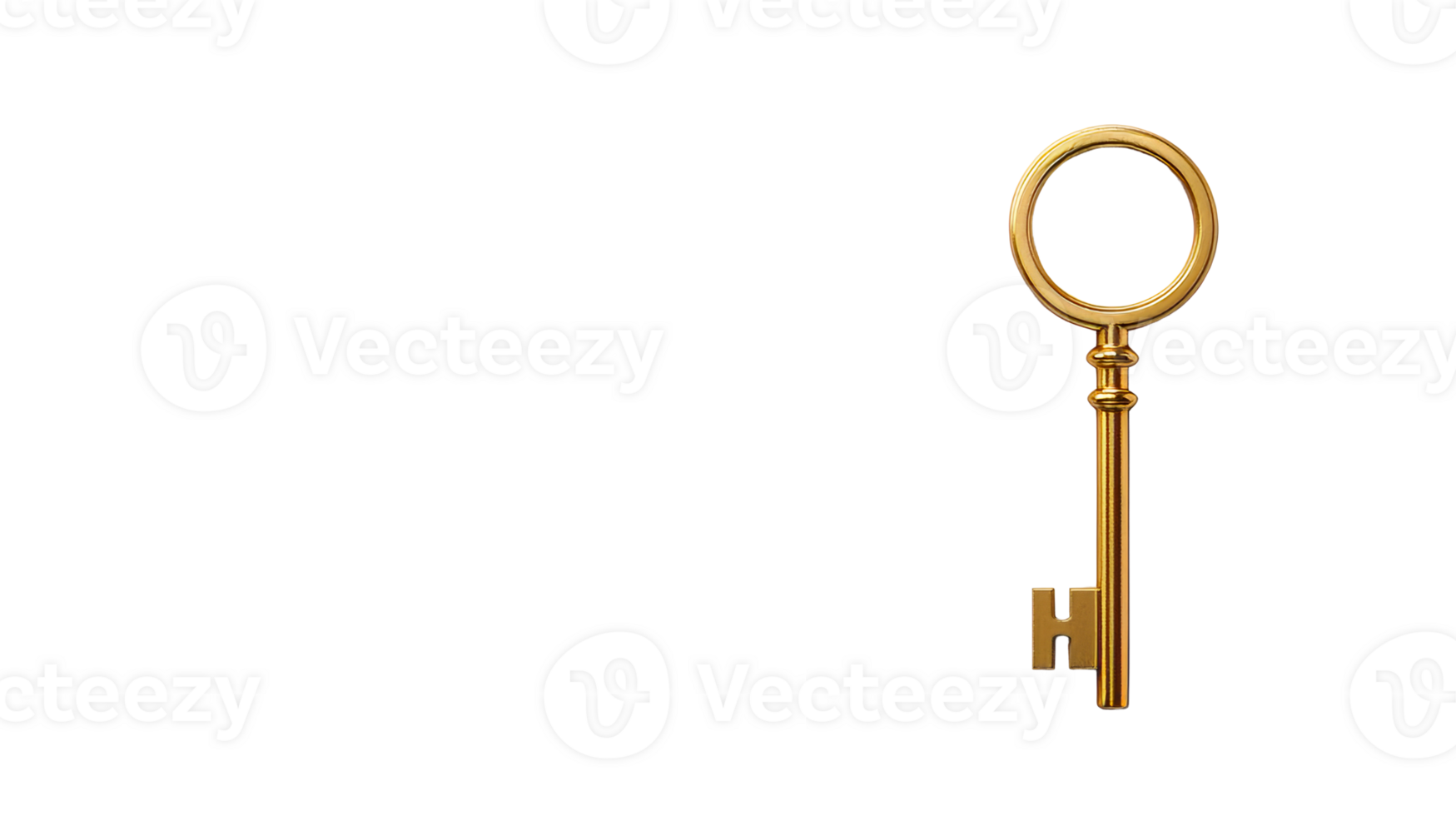 Golden ornate key on black background in macro detail , cut out transparent png