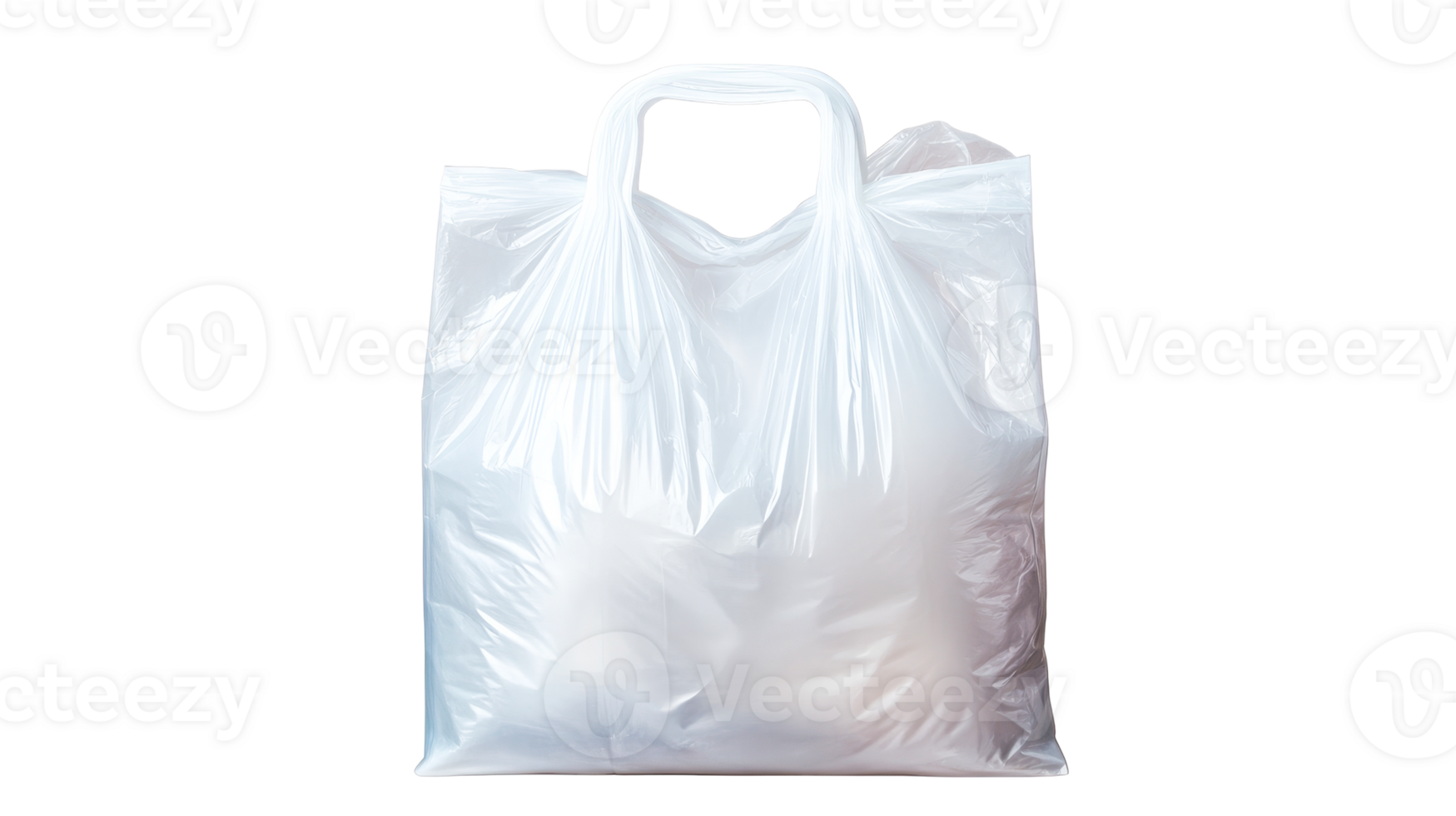 Empty white plastic bag with handles, isolated, ready for groceries, cut out transparent png