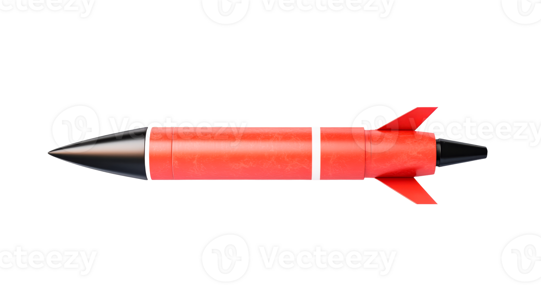 Red missile with a black head, weapon or space ship, cut out transparent png