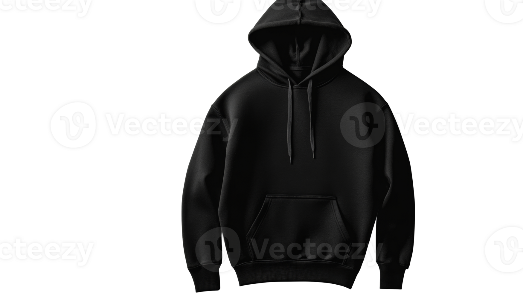 Stylish Black Hoodie with Hood and Drawstrings, cut out transparent png