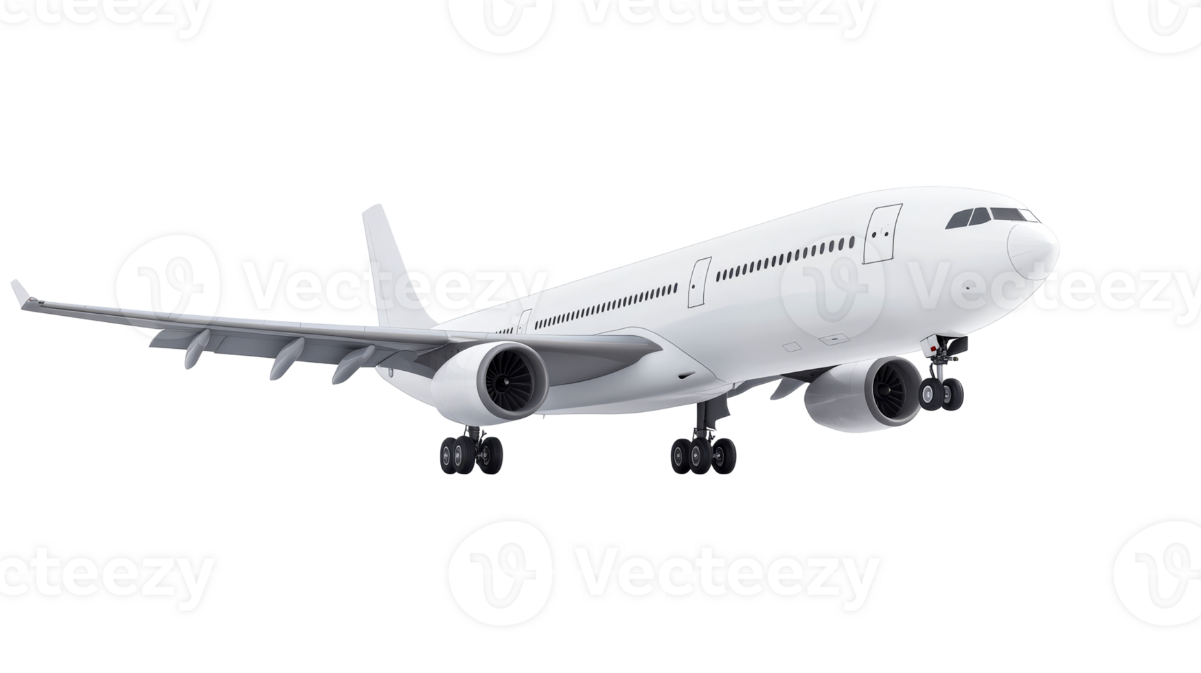 Wide-body airliner on landing gear, commercial jet, cut out transparent png