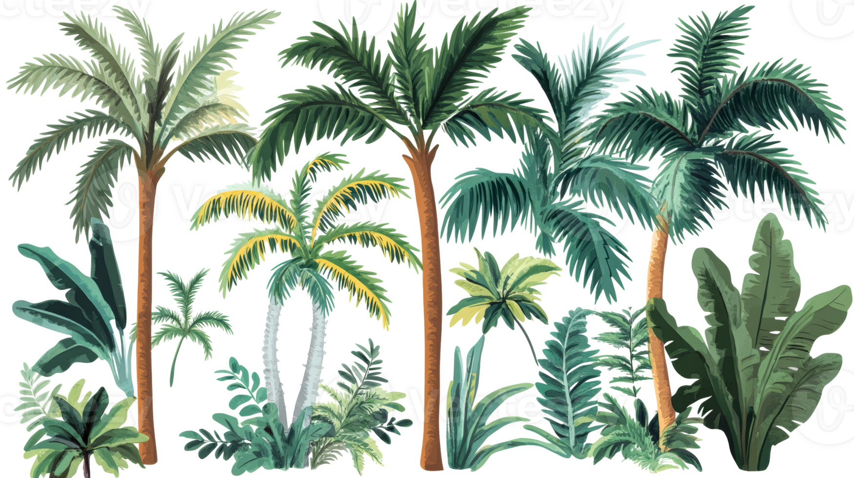 Exotic Palms and Tropical Foliage, Jungle Paradise, cut out transparent png
