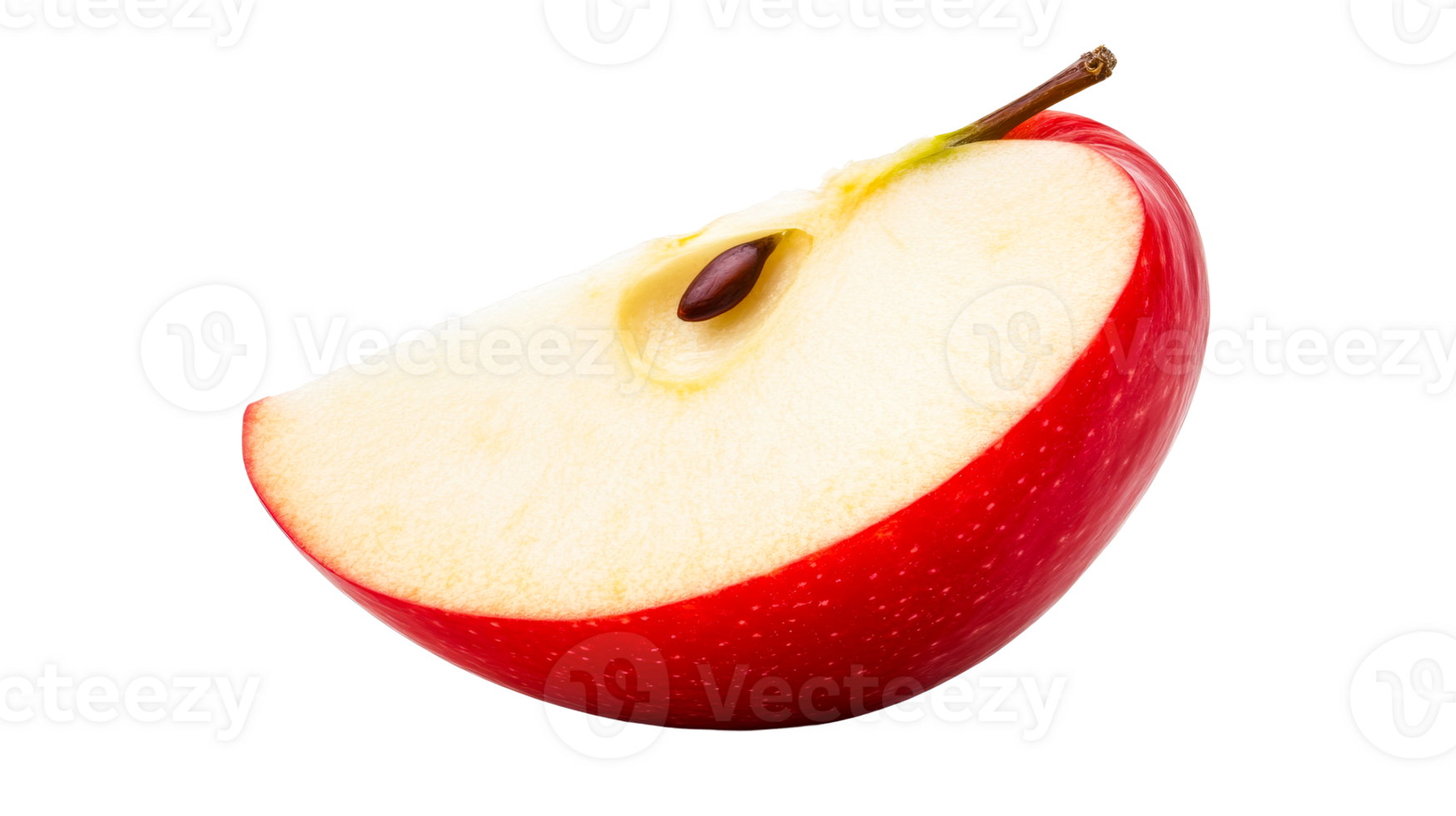 Delicious red apple slice with seed, isolated on black background, cut out transparent png