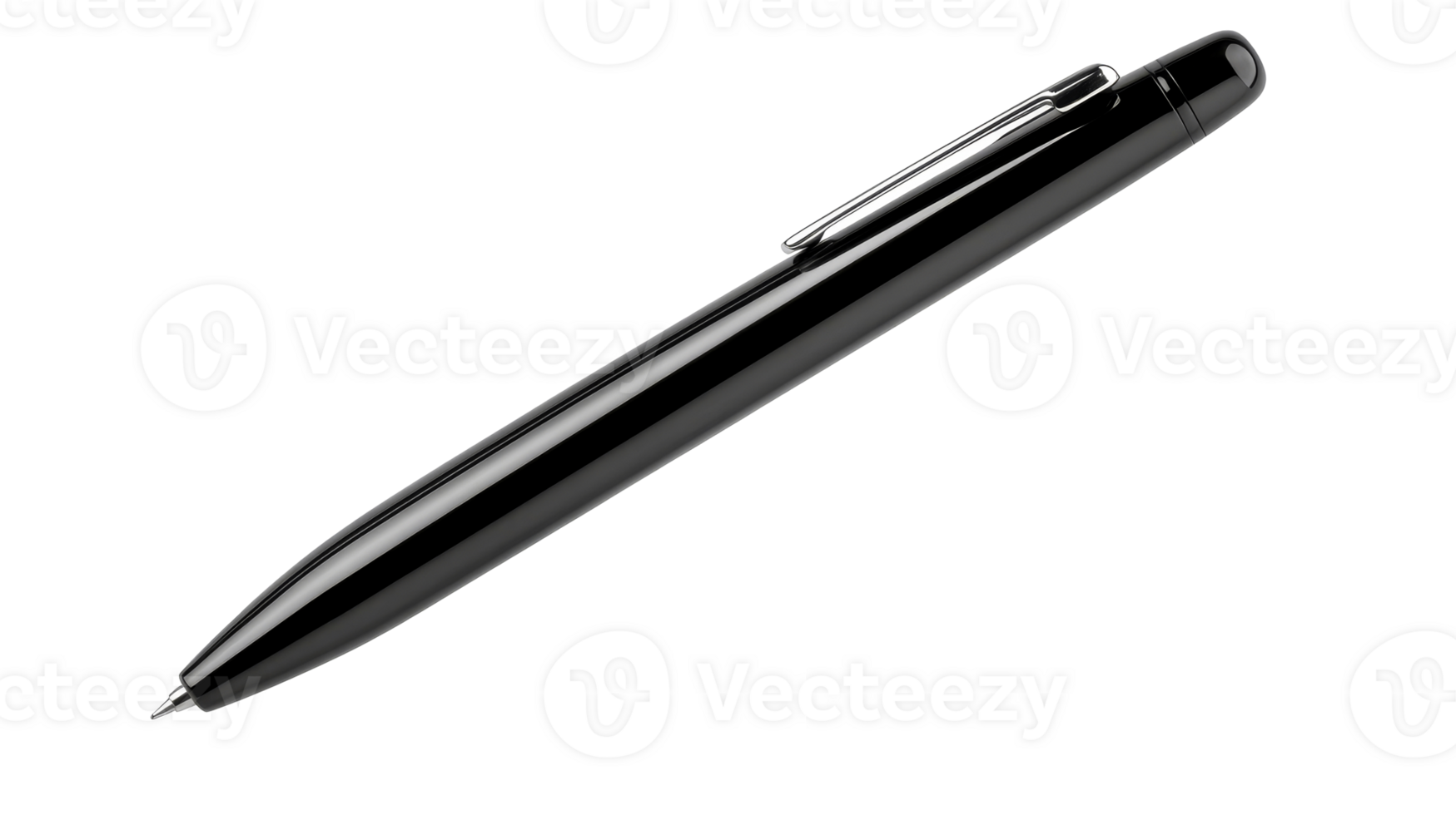 Sleek black ballpoint pen, elegant design on black backdrop, cut out transparent png
