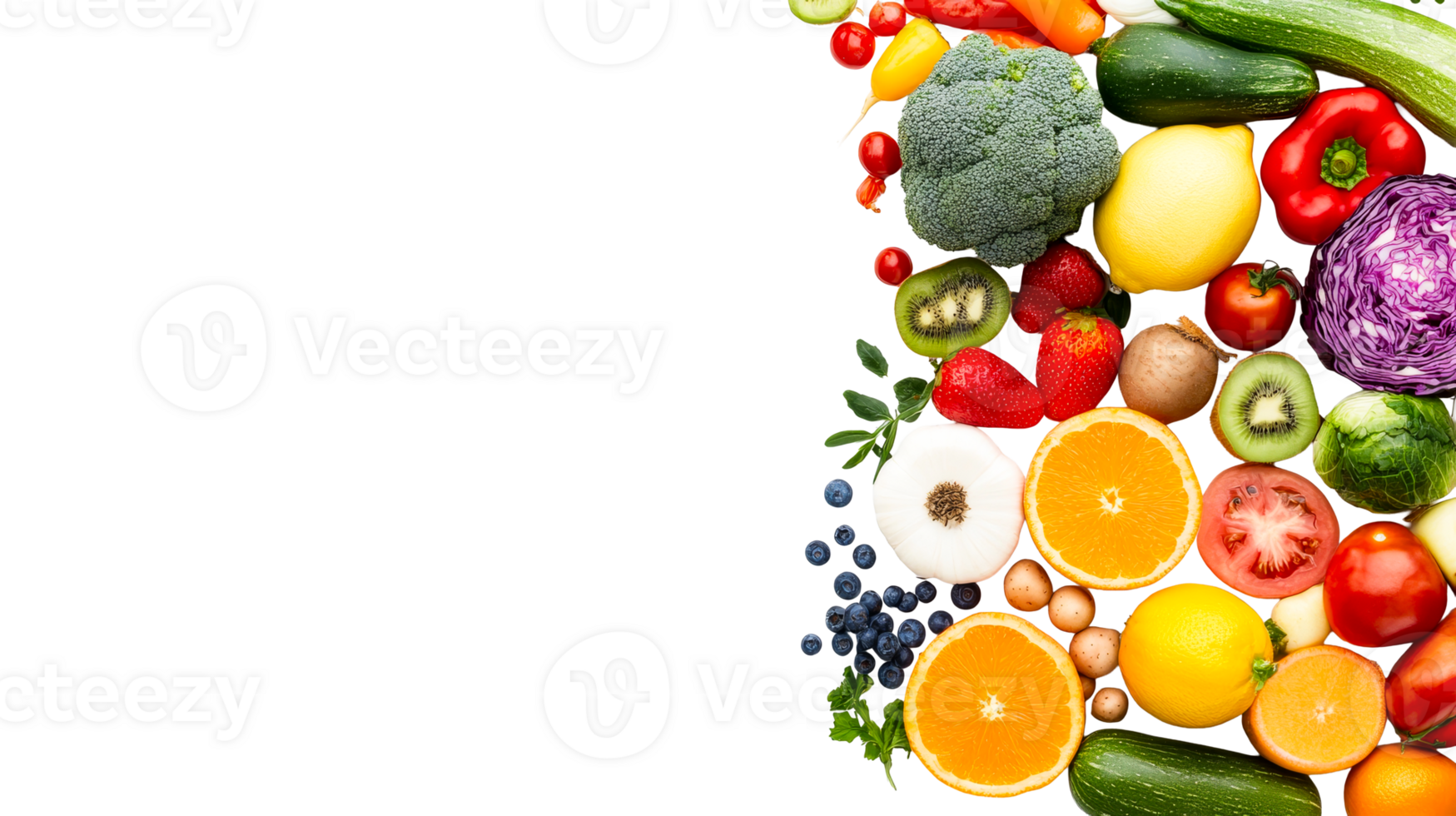 Fresh fruits and vegetables array, healthy food assortment, cut out transparent png