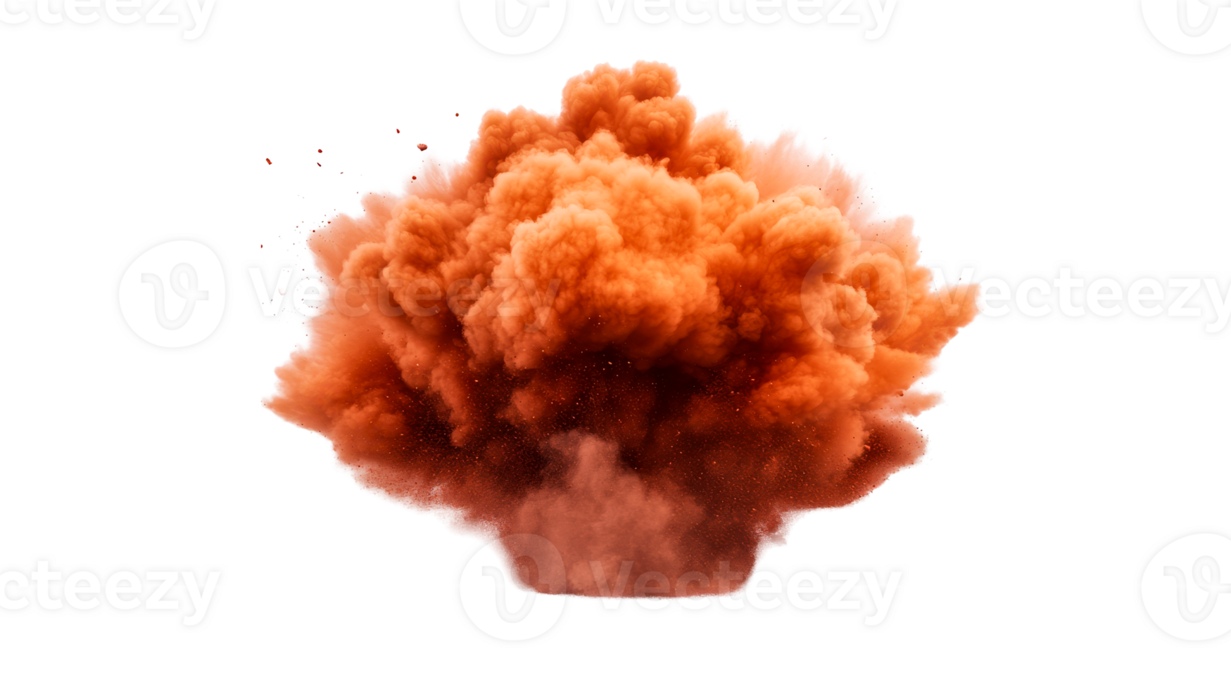Explosion of orange powder cloud with particles, cut out transparent png