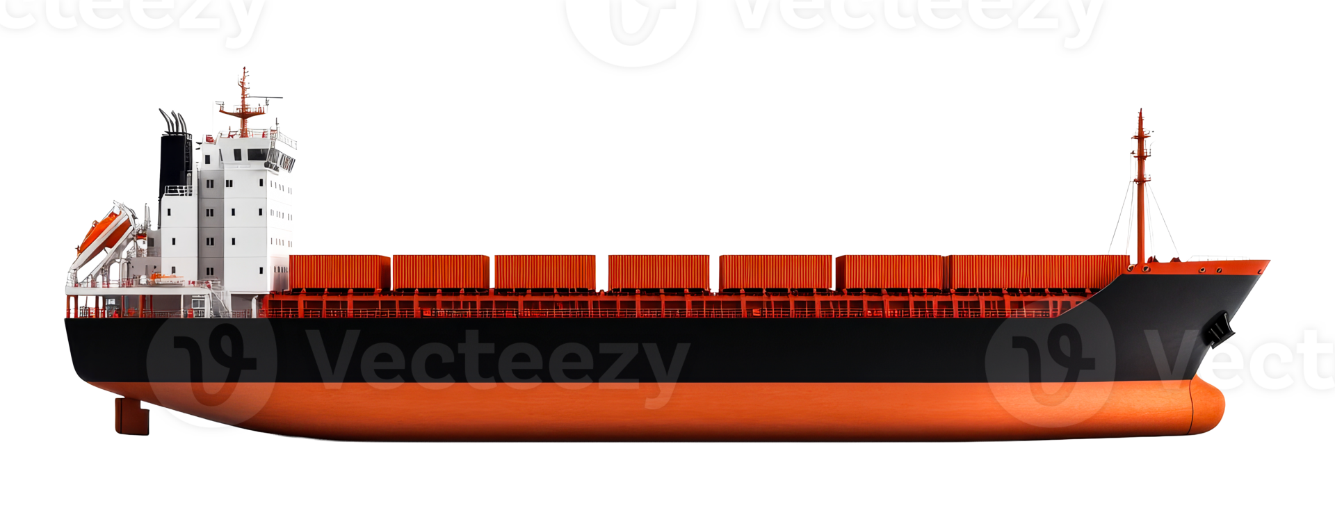 Cargo ship carrying containers, side view, illustration , cut out transparent png
