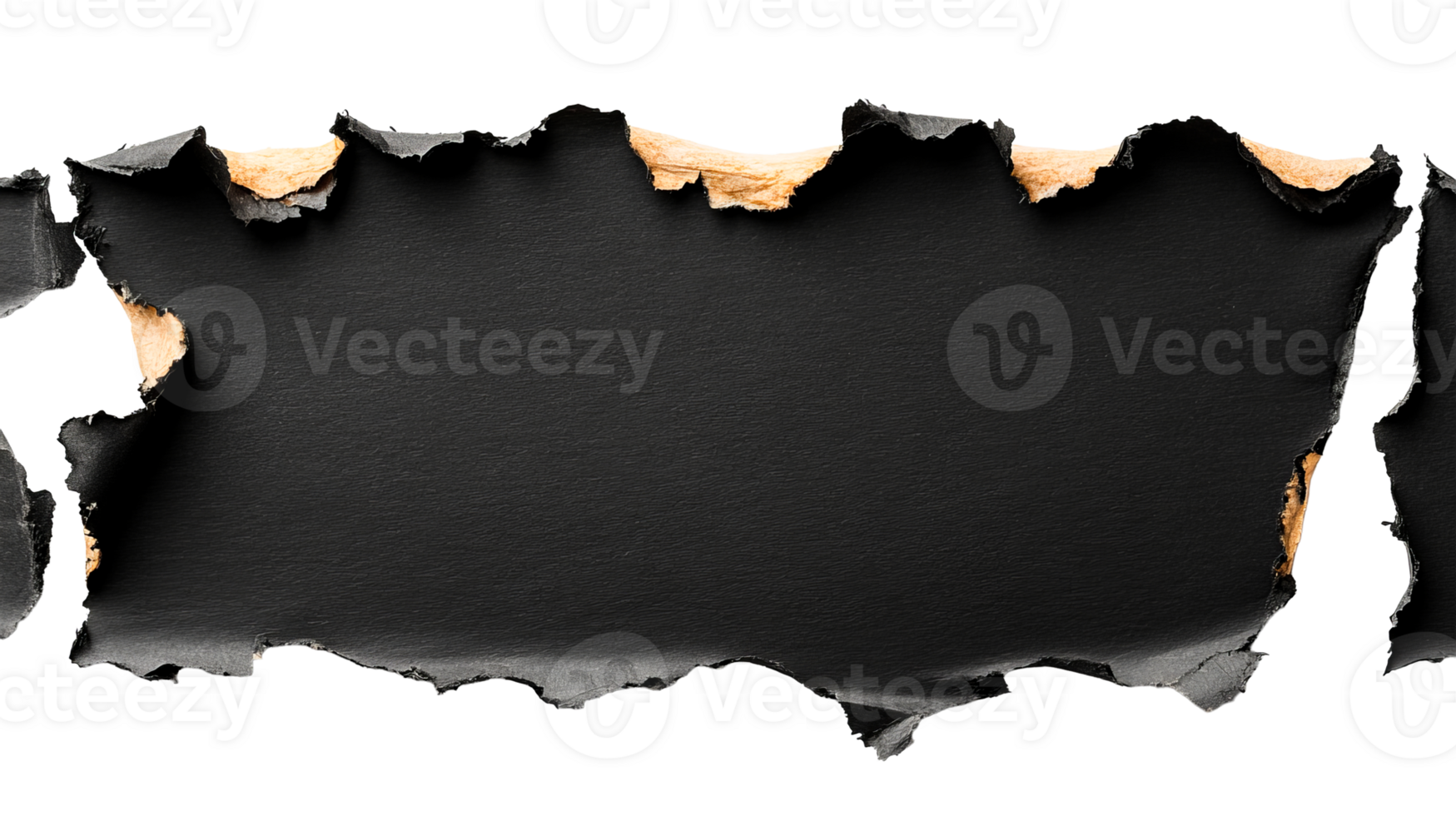 Ripped black paper with light brown inside layer background, cut out transparent png