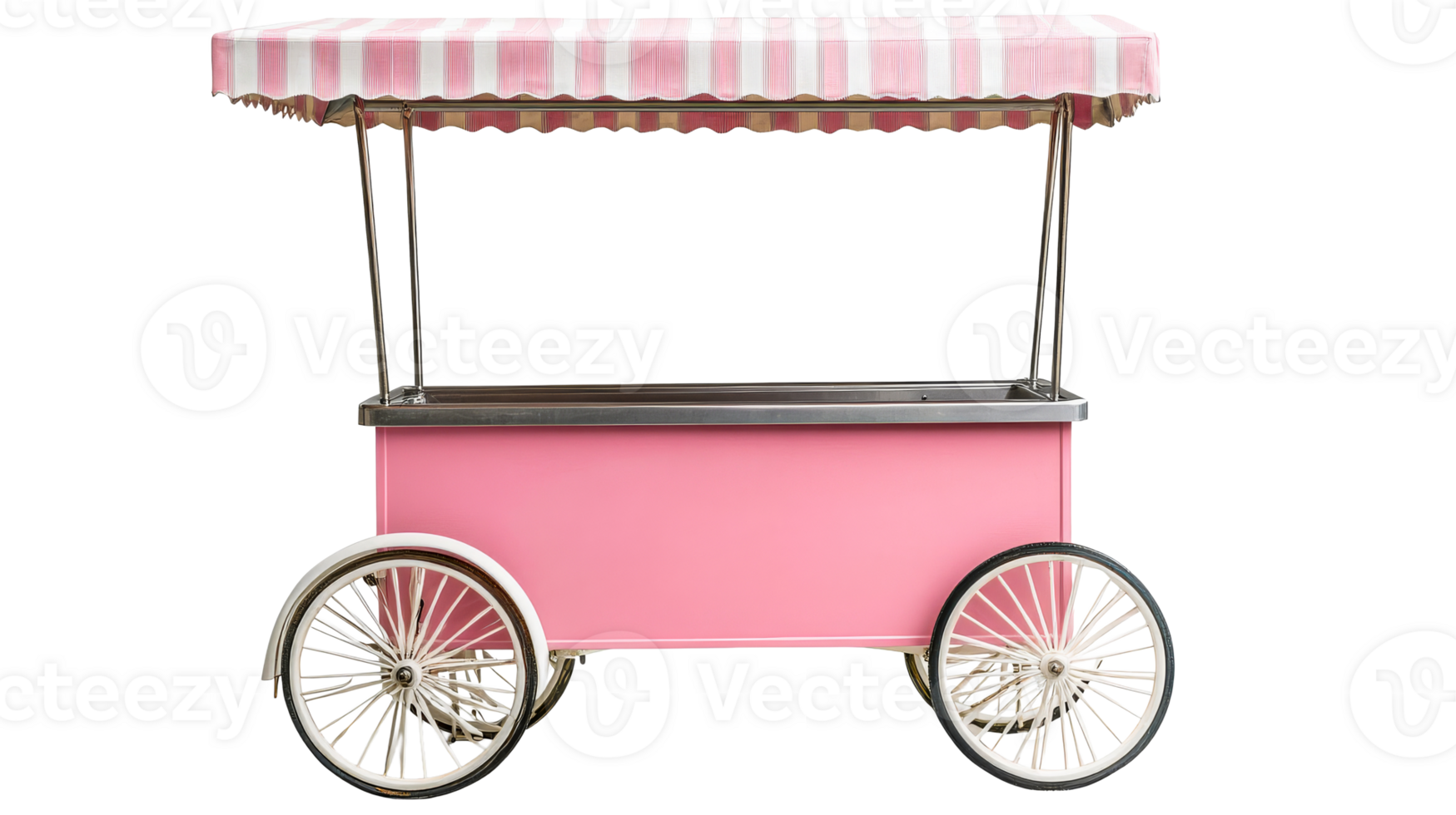 Pink cart with canopy isolated on transparent background, cut out transparent png