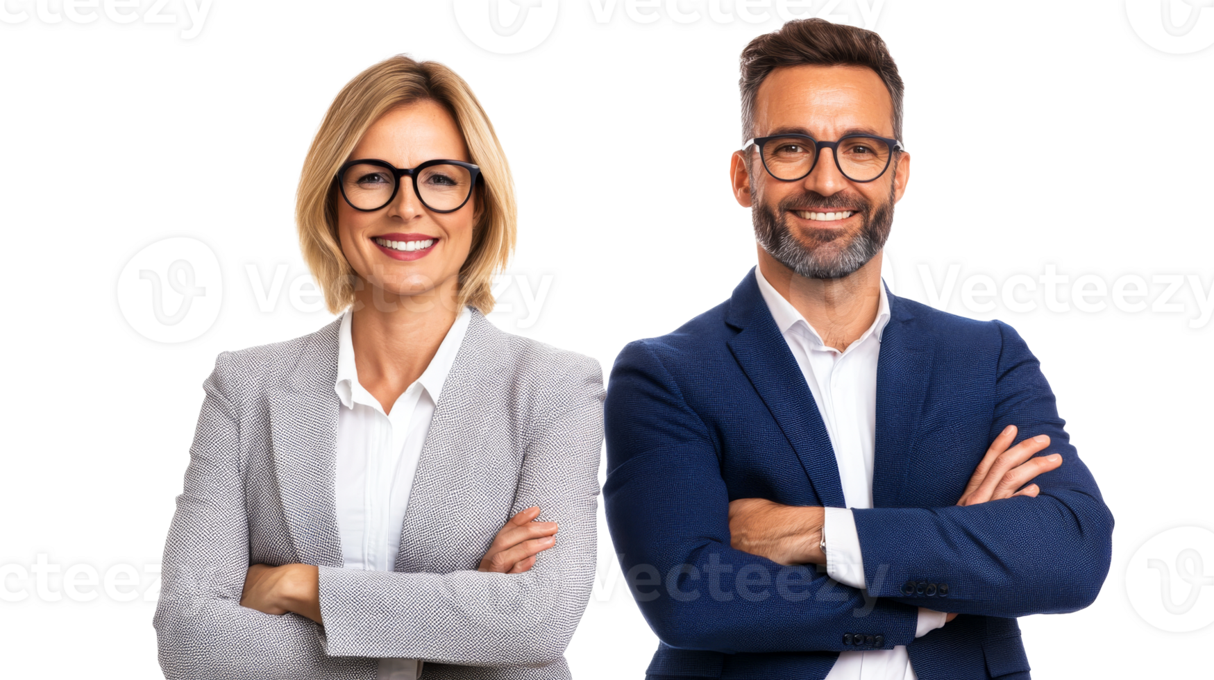 Confident man and woman with folded arms, cut out transparent png