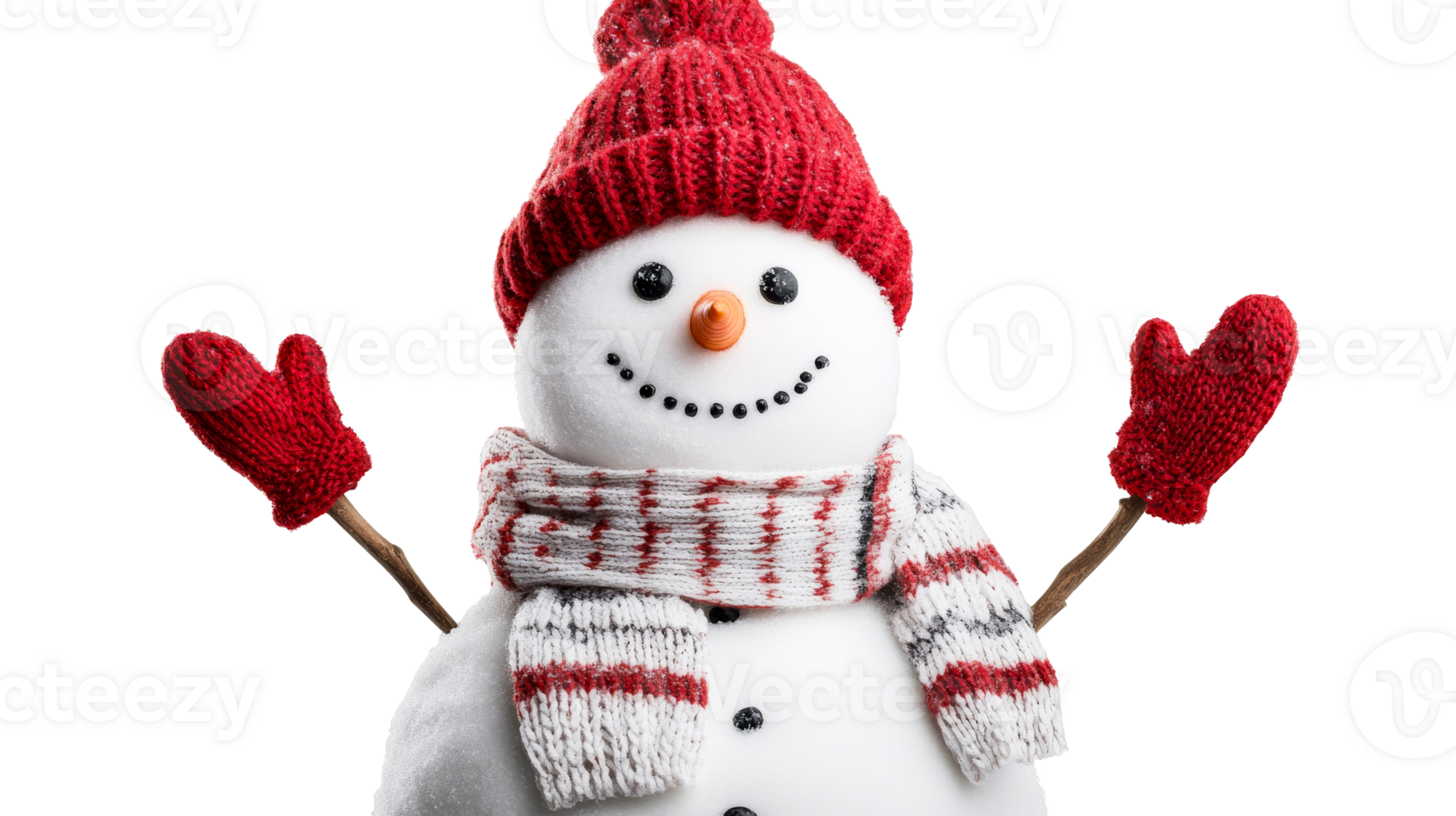Cheerful snowman wearing hat and scarf, winter holiday decor, cut out transparent png