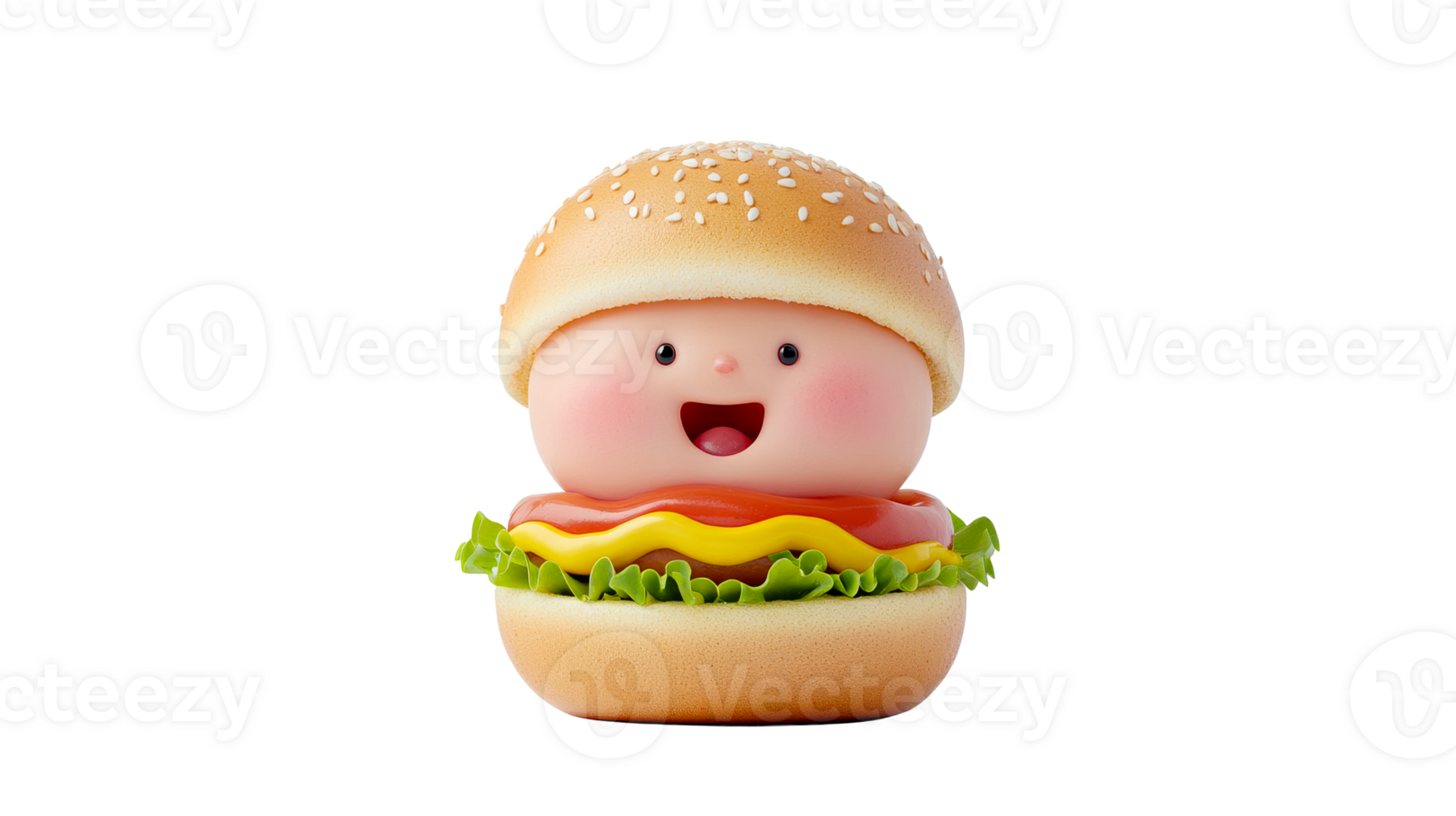Hamburger character smiles, food concept, isolated on black, cut out transparent png