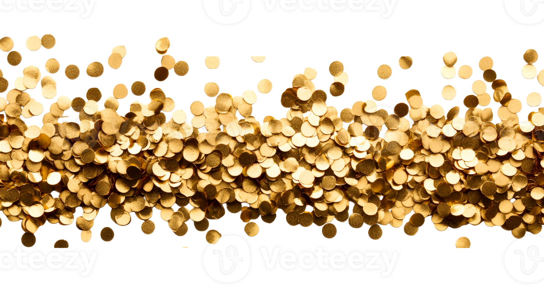 Gold confetti scattered, shiny golden metallic sequins party, cut out transparent png