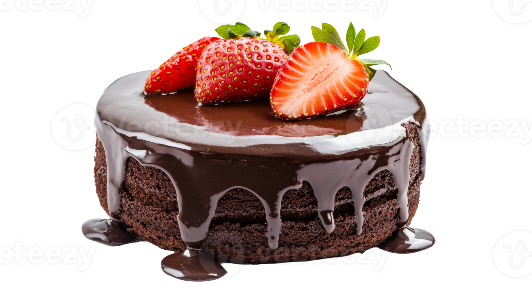 Decadent chocolate cake adorned with strawberries, cut out transparent png
