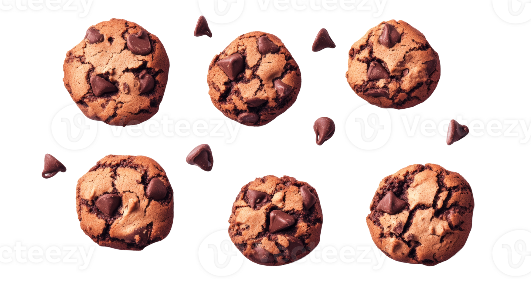 Chocolate chip cookies collection on dark background, delicious snack, cut out transparent png