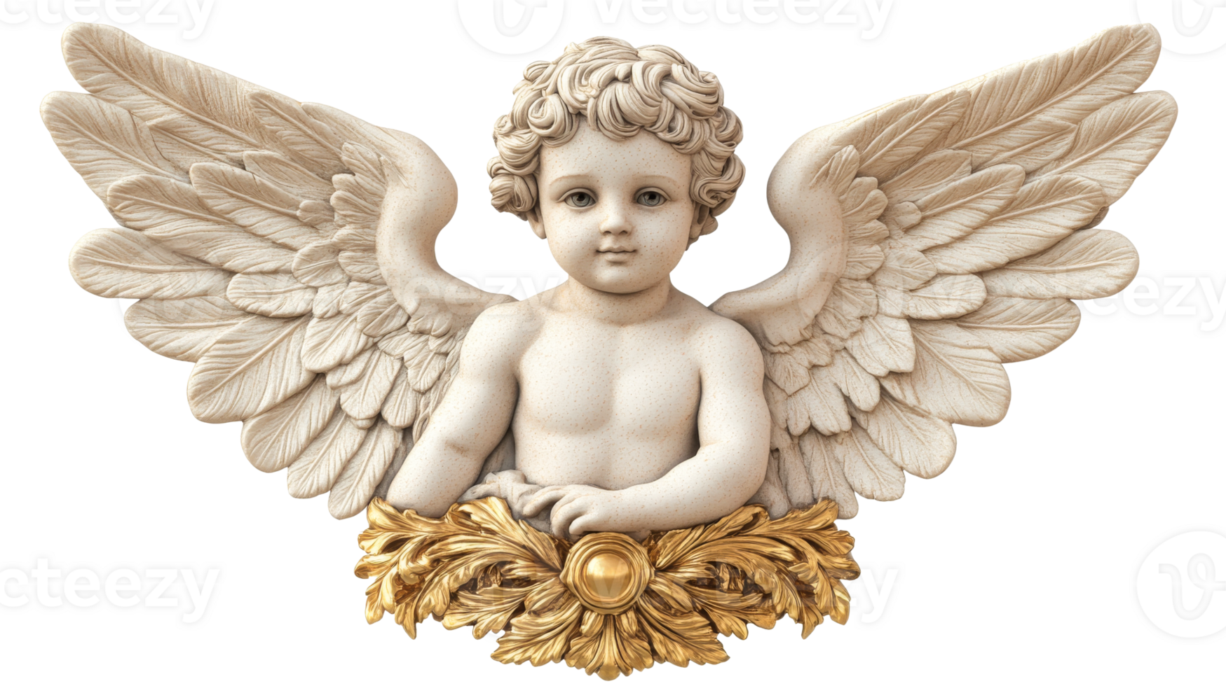 Cherub with wings and golden decoration, cut out transparent png