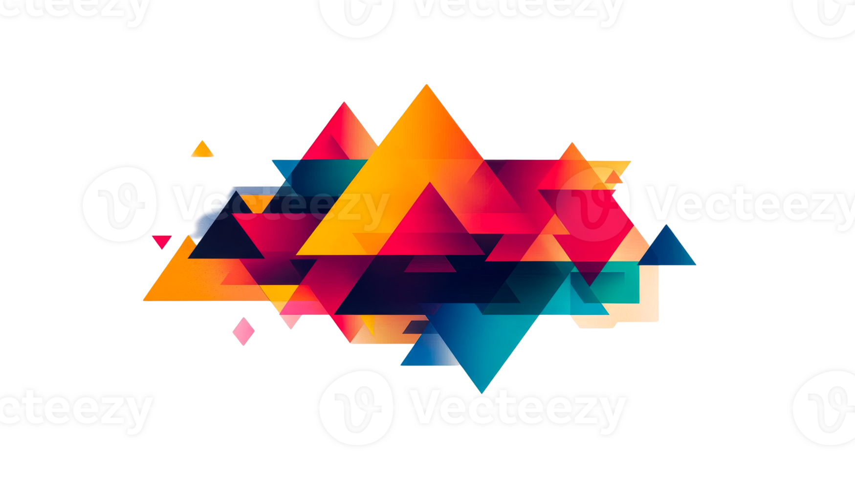 Geometric triangles with vibrant colors and overlaying shapes, cut out transparent png