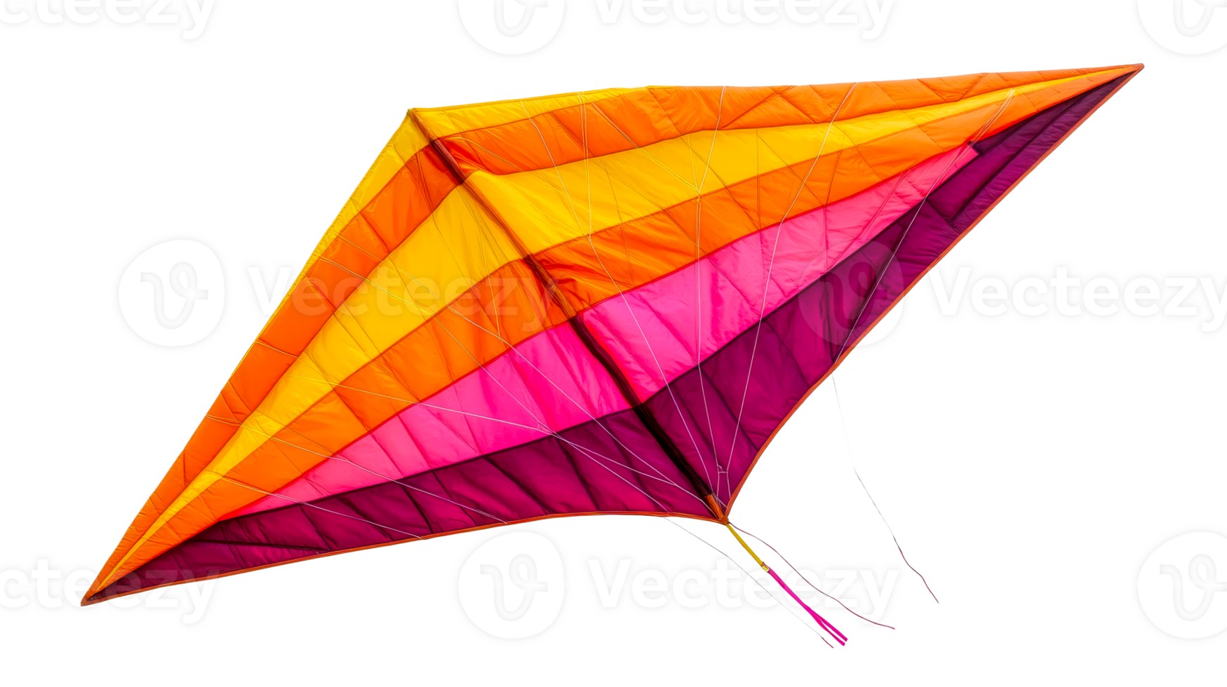 Vibrant Rainbow Kite Soaring in the Sky, isolated on black background, cut out transparent png
