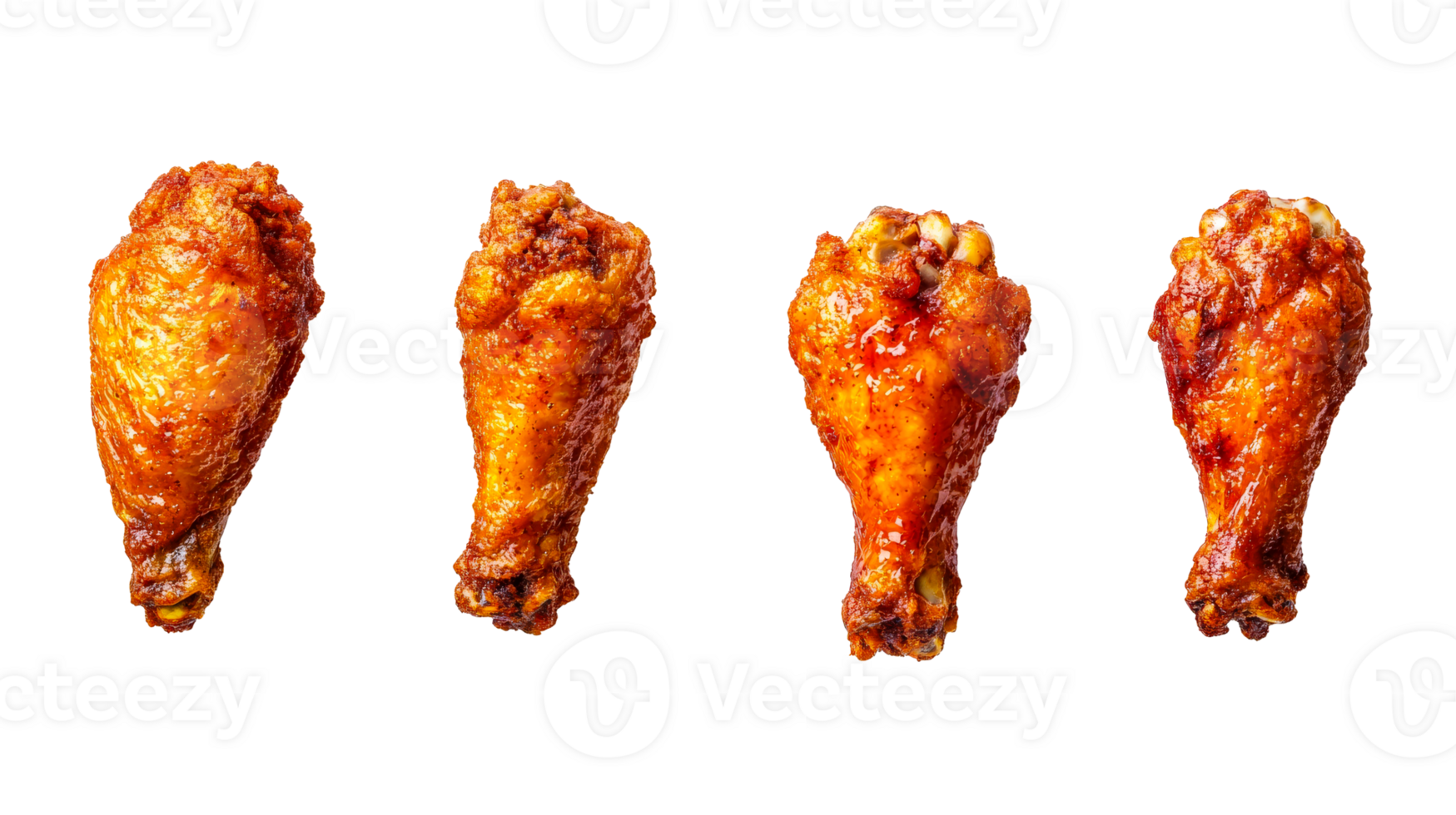 Spicy chicken wings isolated on black background, cut out transparent png