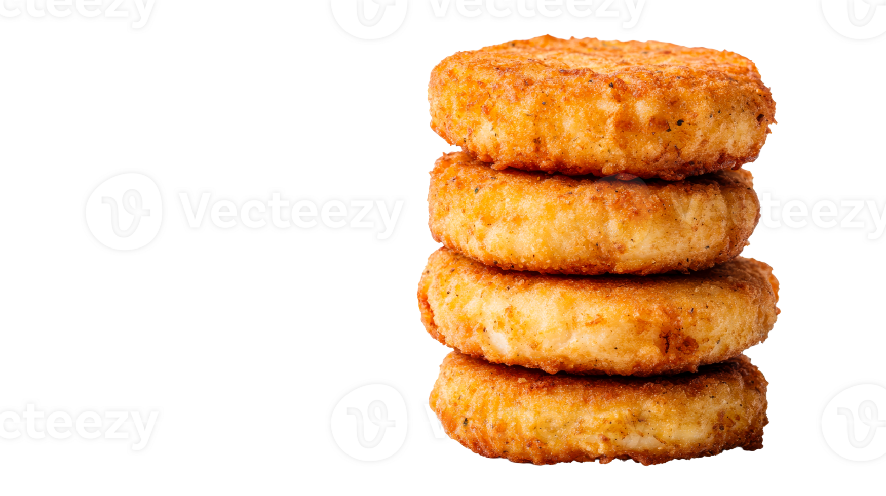 Stack of four golden fish cakes, cut out transparent png