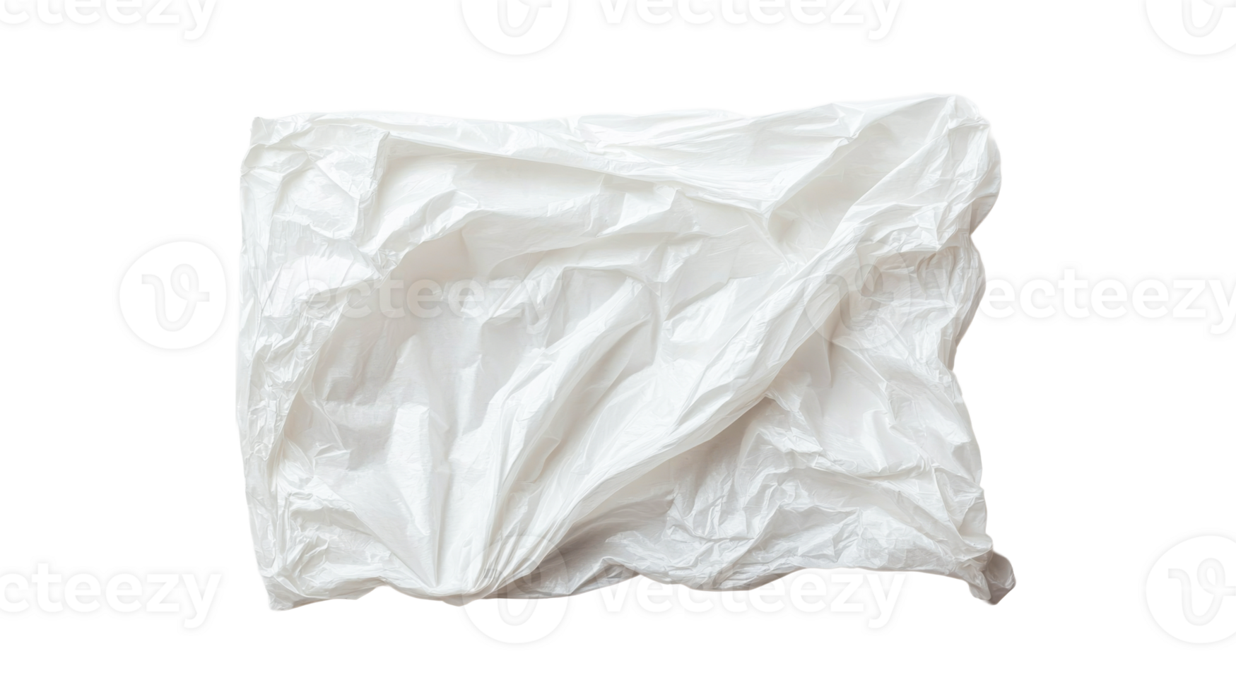 Crumpled white plastic bag with folds, smooth surface, cut out transparent png