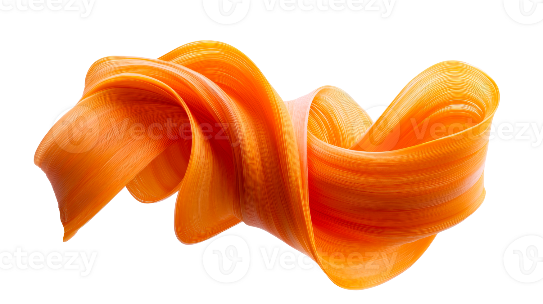Abstract orange ribbon twist on black background, cut out transparent png