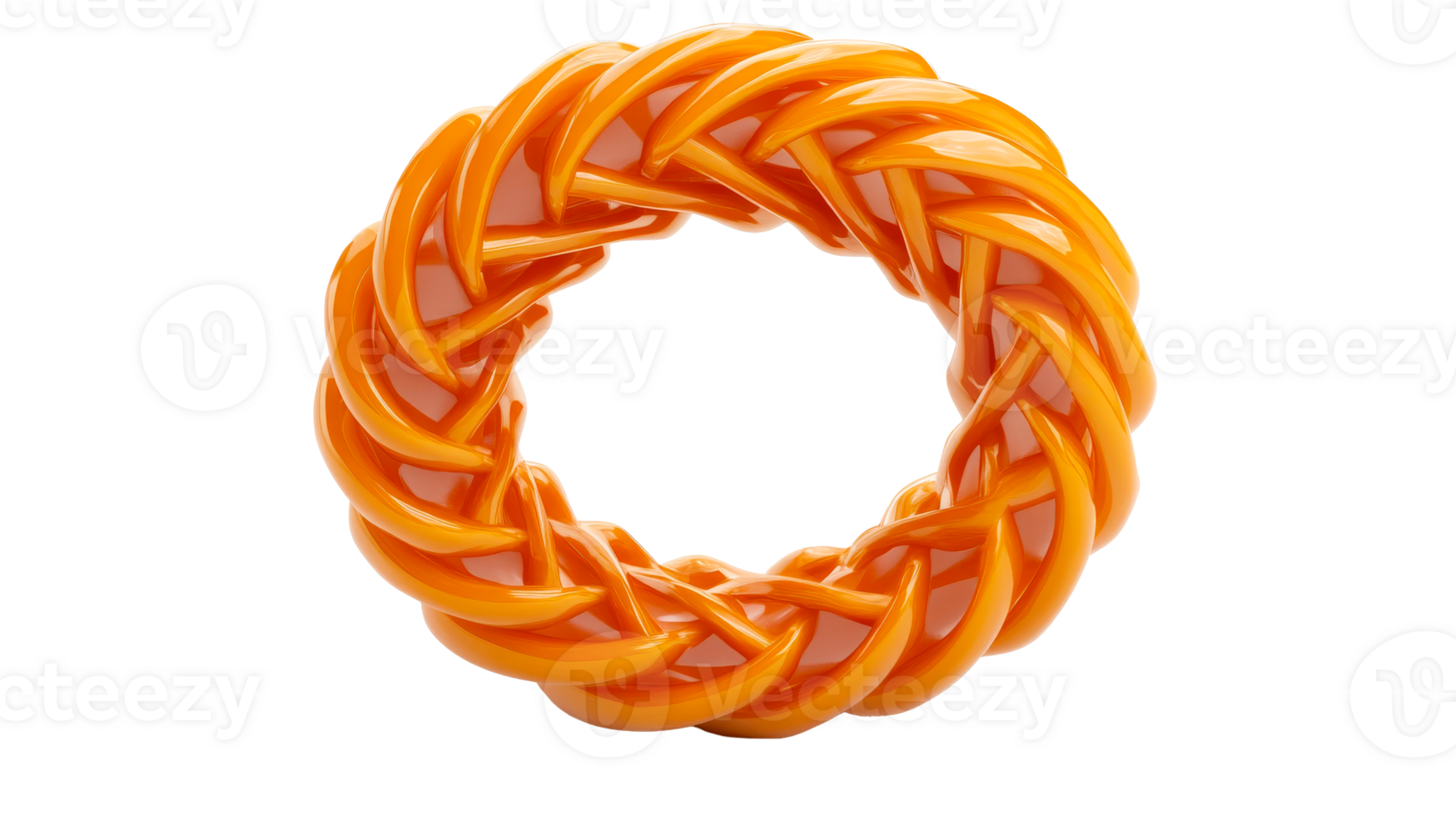 Orange twisted torus shape on black background, cut out transparent png
