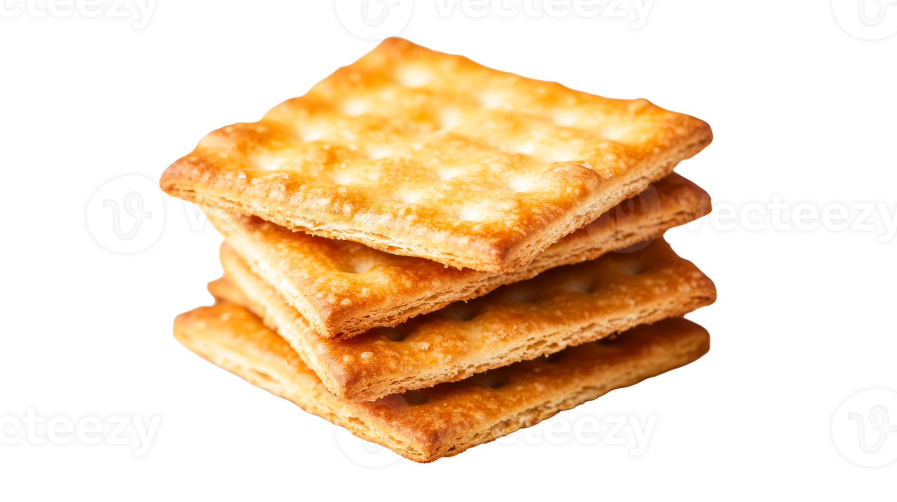 Stack of four delicious square crackers, cut out transparent png