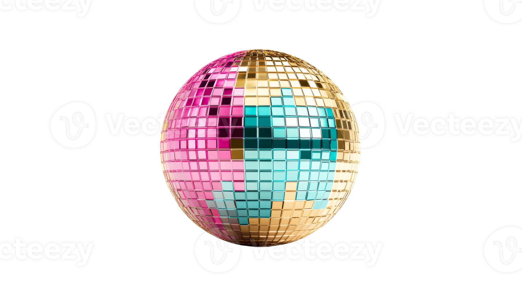 Mirror ball sphere with gold pink and blue, cut out transparent png