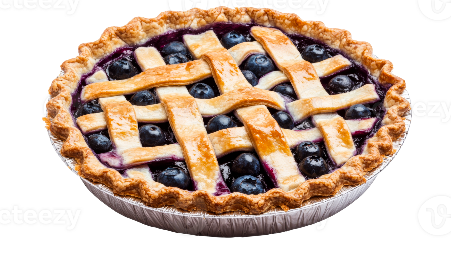Tasty blueberry pie with lattice crust, baked , cut out transparent png