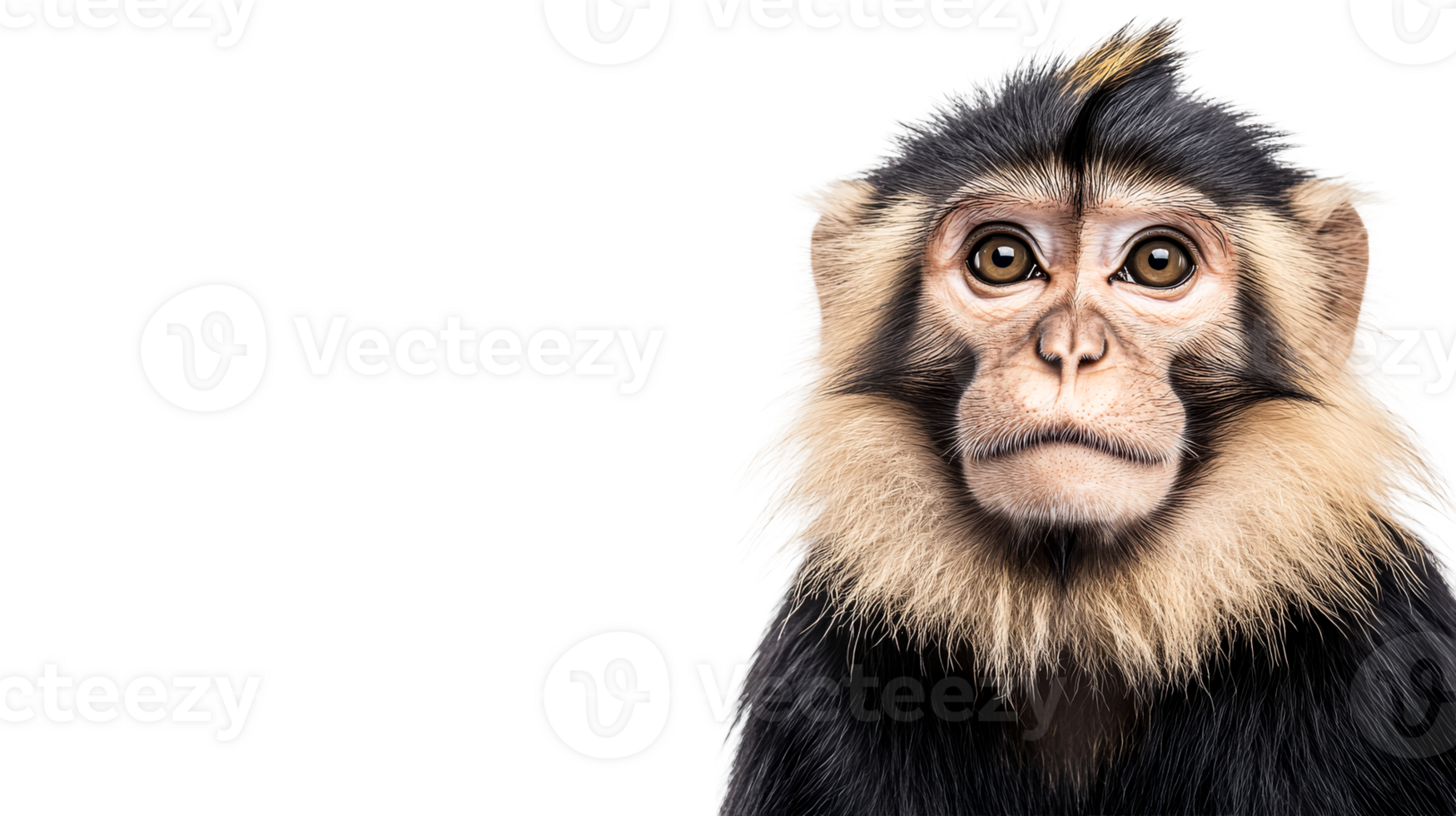 Close-up portrait of a curious monkey with detailed fur texture, cut out transparent png