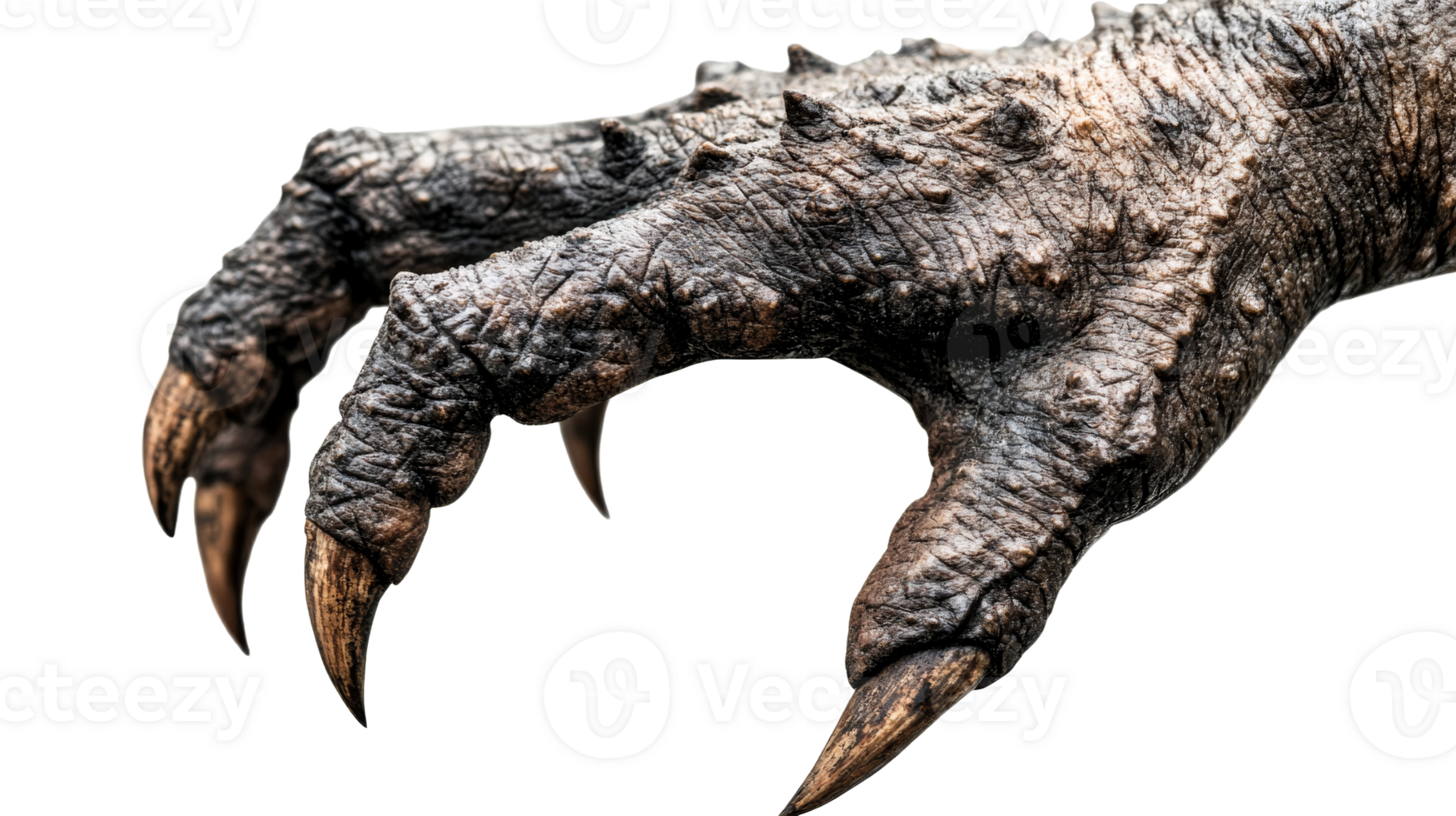 Terrifying reptilian clawed hand, threatening gesture, predator, cut out transparent png