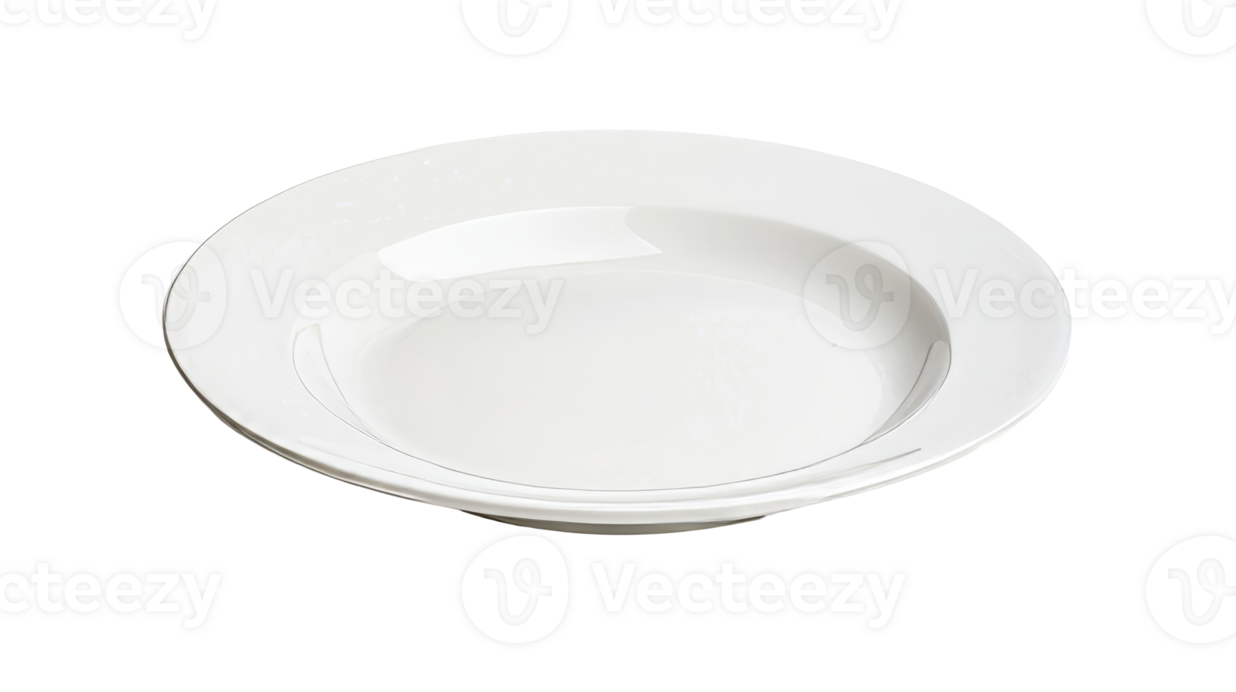 Clean elegant white bowl with a wide rim on black background, cut out transparent png