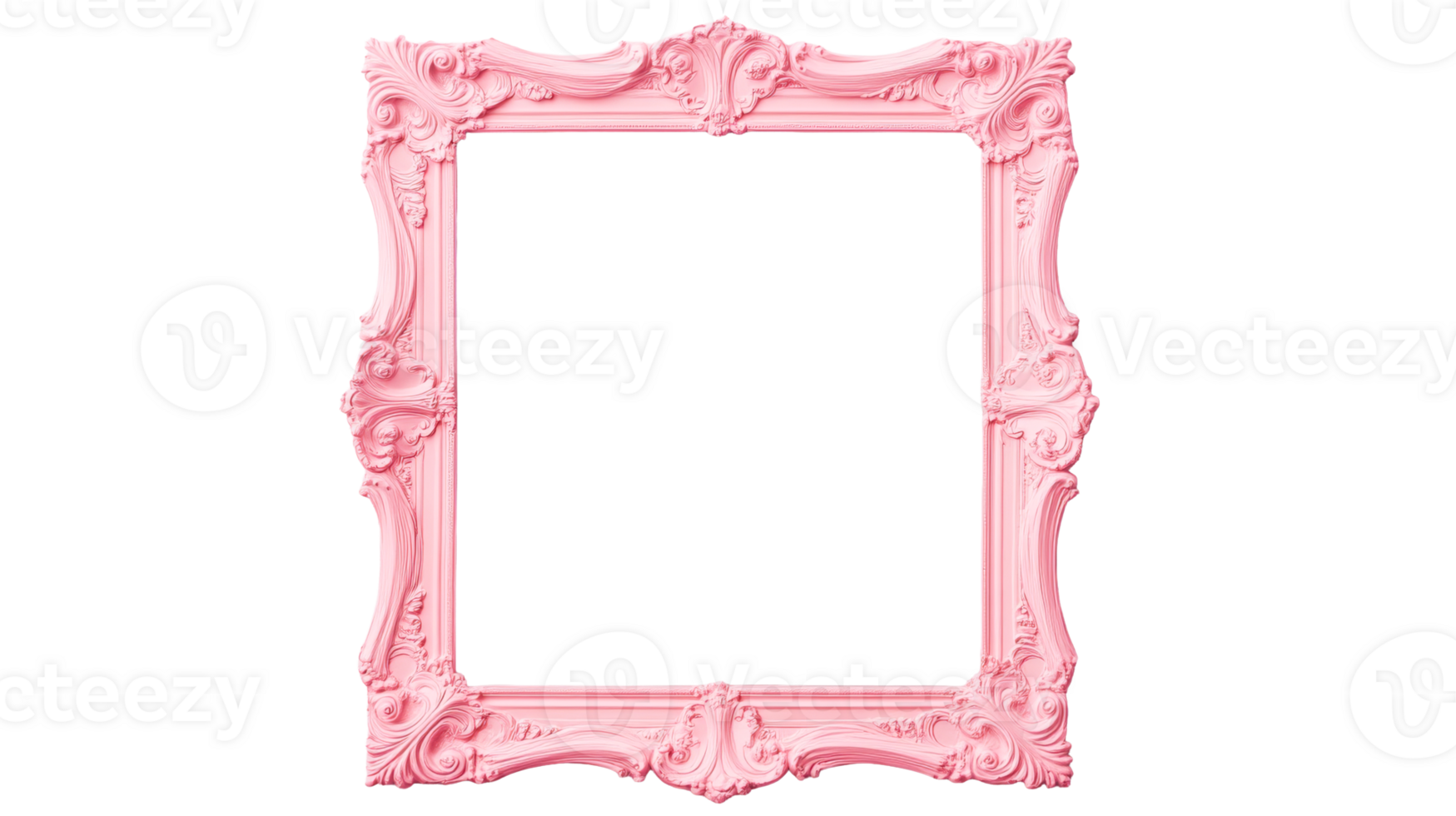 Ornate Baroque style pink frame with rococo design, cut out transparent png