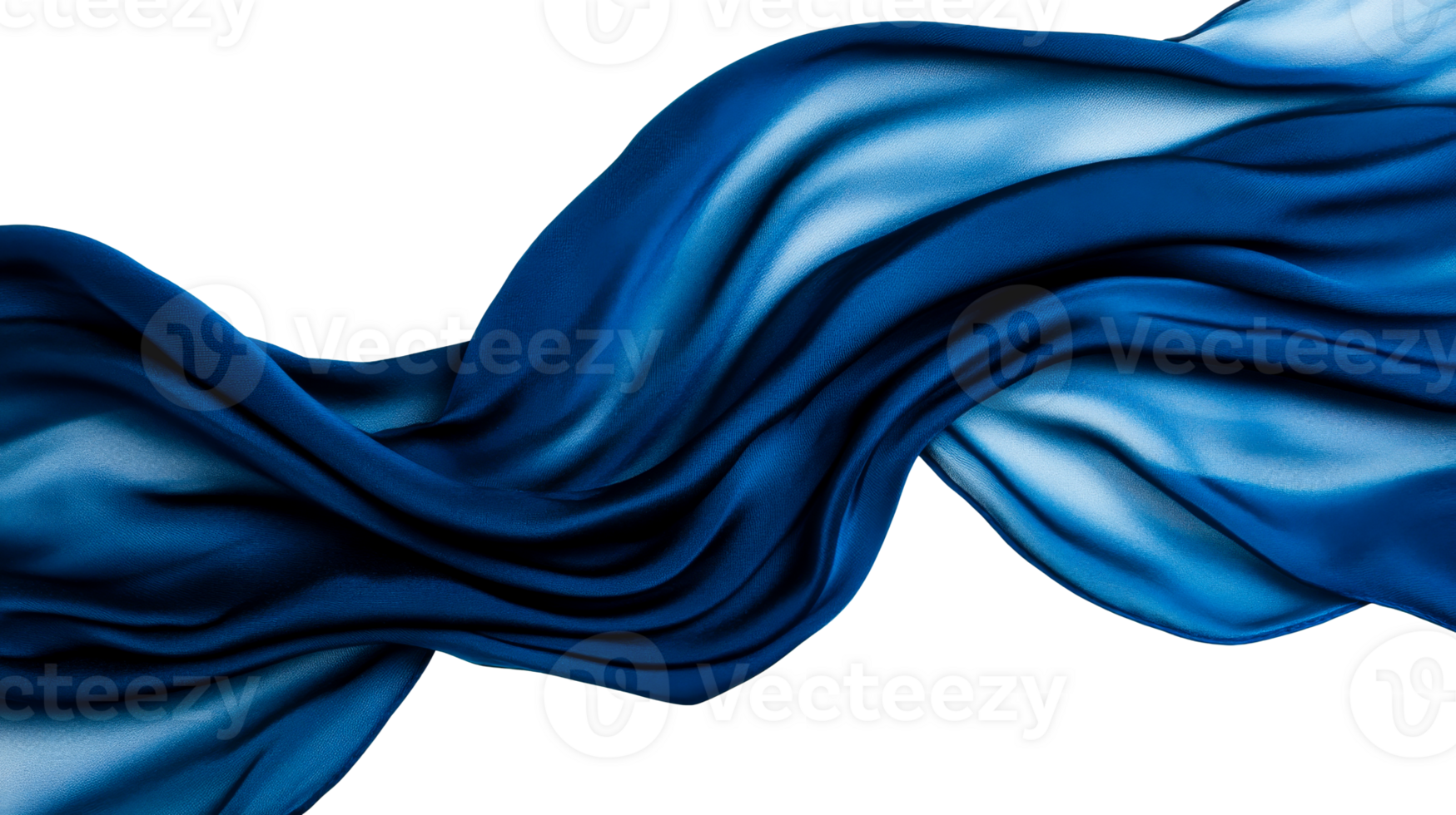 Flowing Blue Fabric, Textile Wave, Elegant Cloth on Black, cut out transparent png