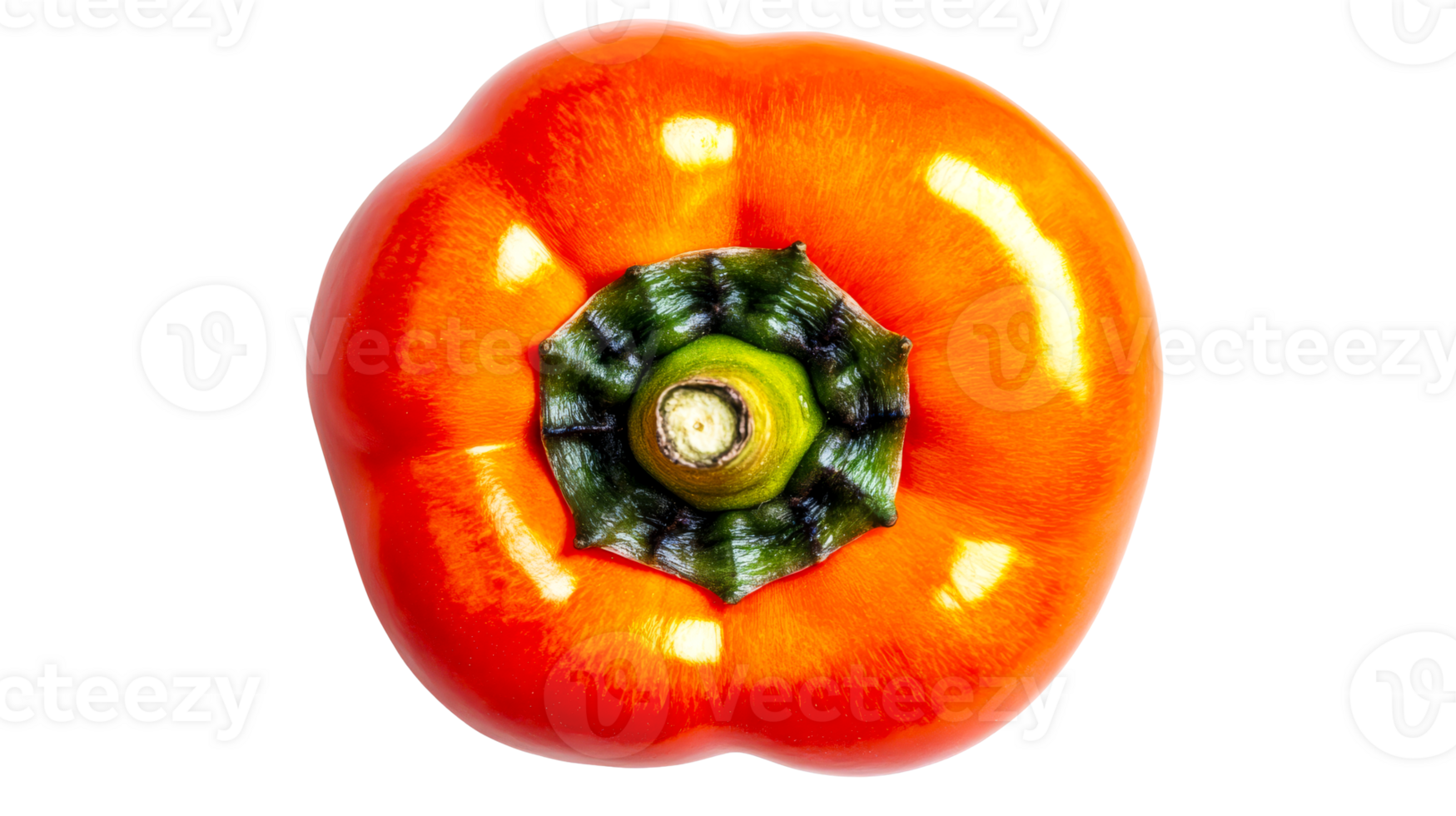 Bell pepper top view, close-up studio shot, healthy food, ripe, cut out transparent png