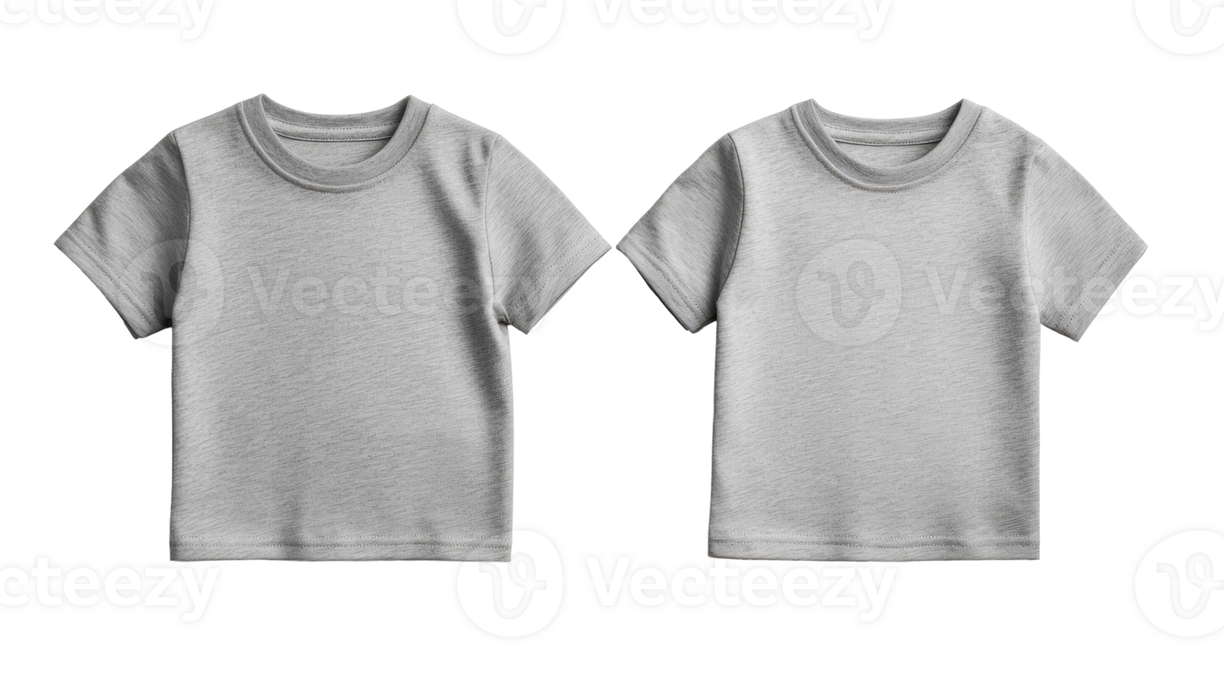Two gray t-shirts for children, isolated on a transparent background, cut out transparent png