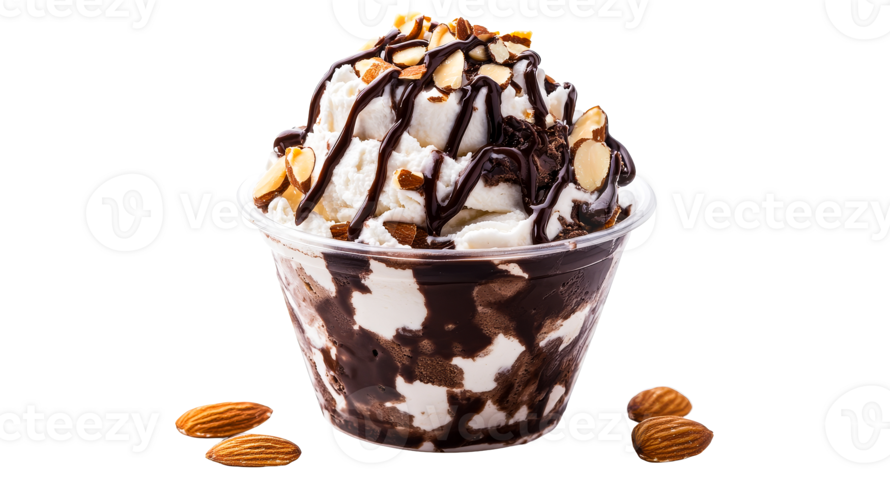 Chocolate Sundae Dessert Topped With Almonds, Cut Out Transparent png