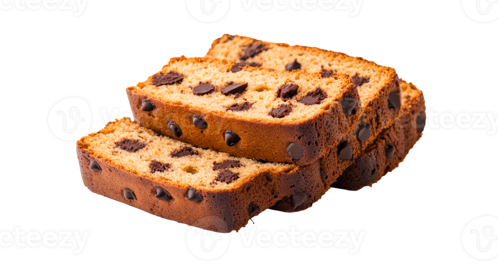 Chocolate chip cake slices, freshly baked dessert closeup, cut out transparent png