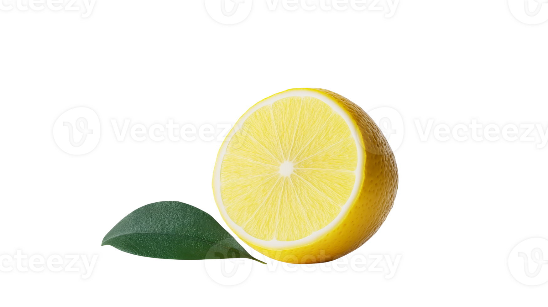 Half a lemon with a green leaf, cut out transparent png