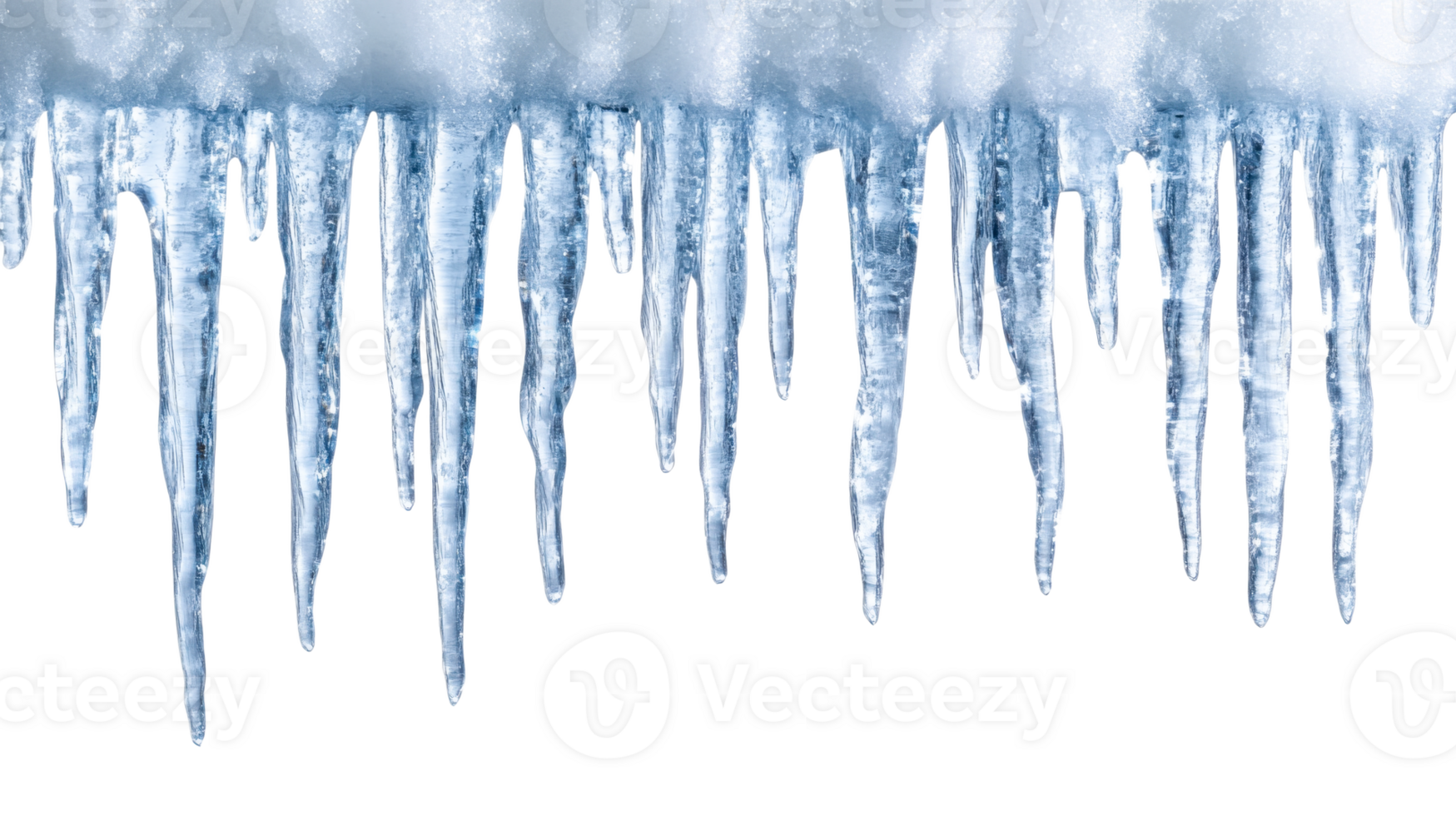 Hanging transparent icicles with textured details, cut out transparent png