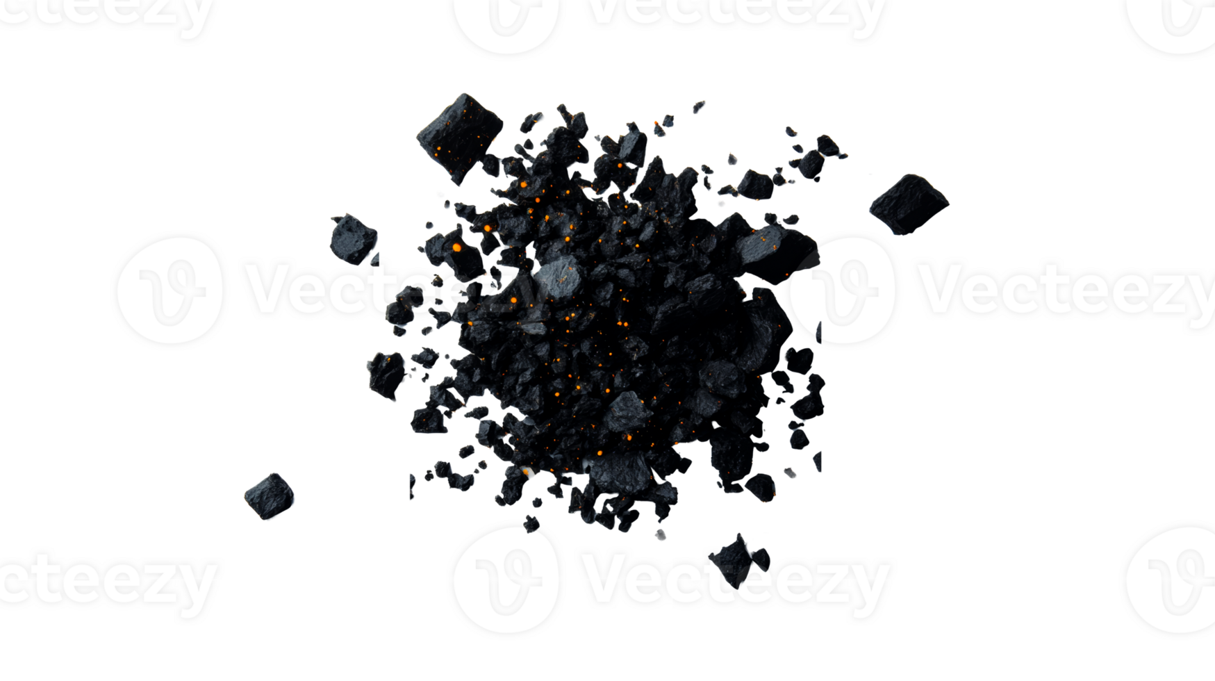 Rock fragmentation with glowing elements, explosion of debris, cut out transparent png