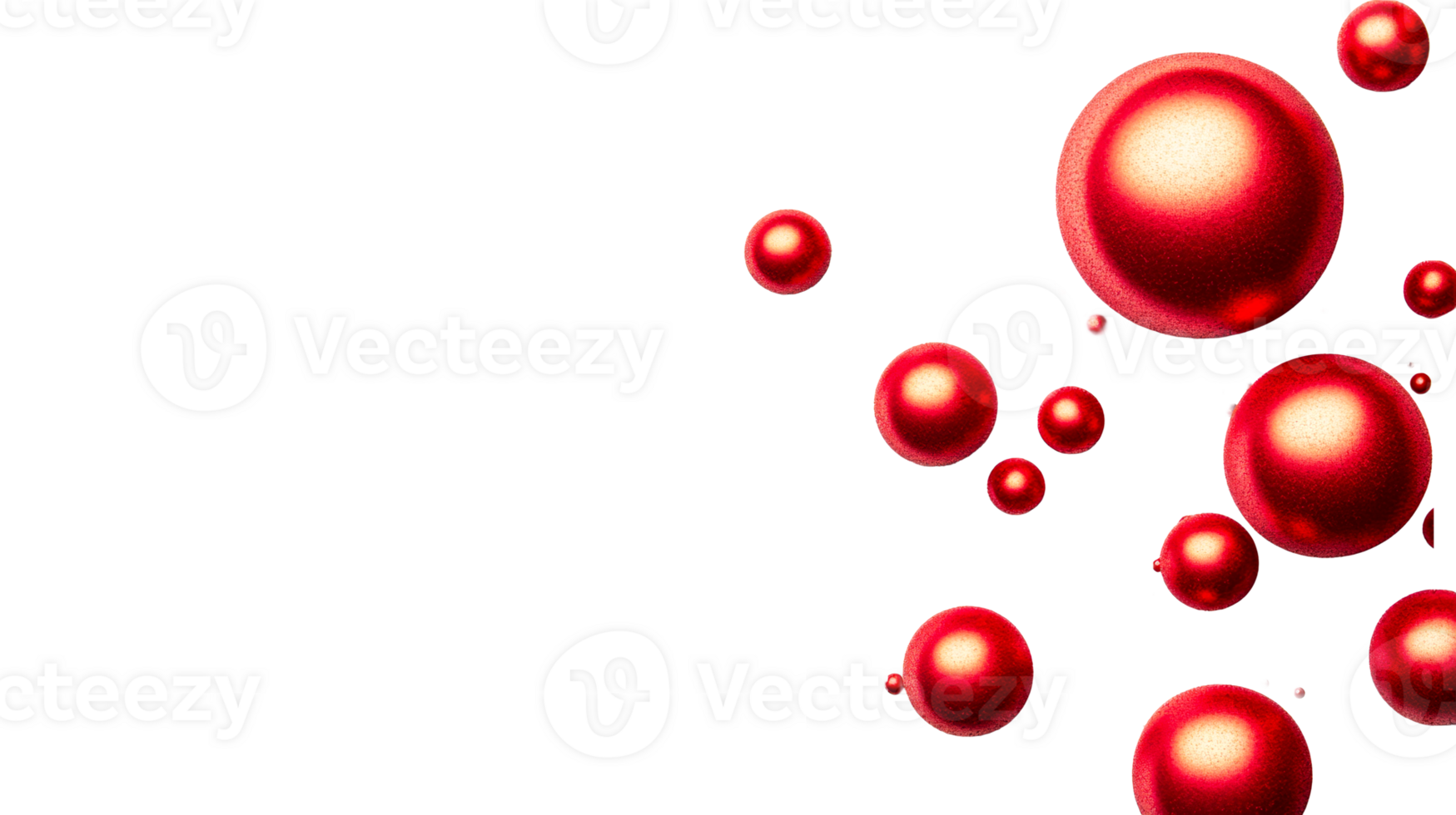 Red spheres, three dimensional objects on black background, cut out transparent png