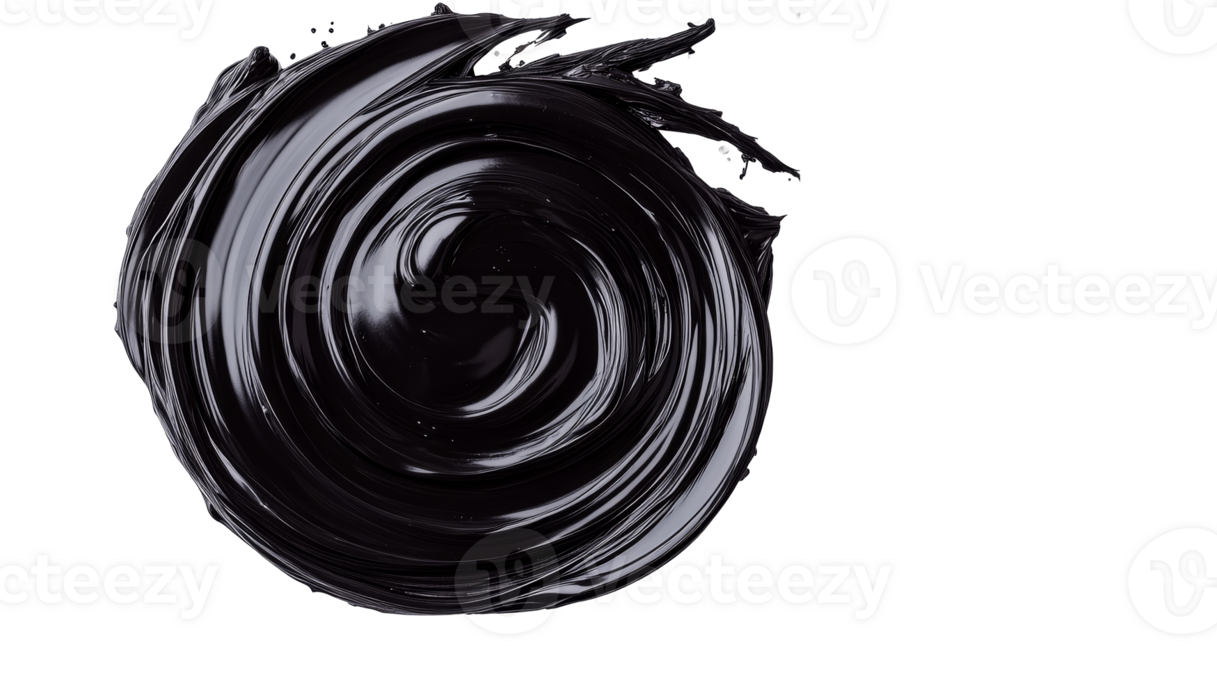 Black glossy paint texture with swirl pattern, cut out transparent png